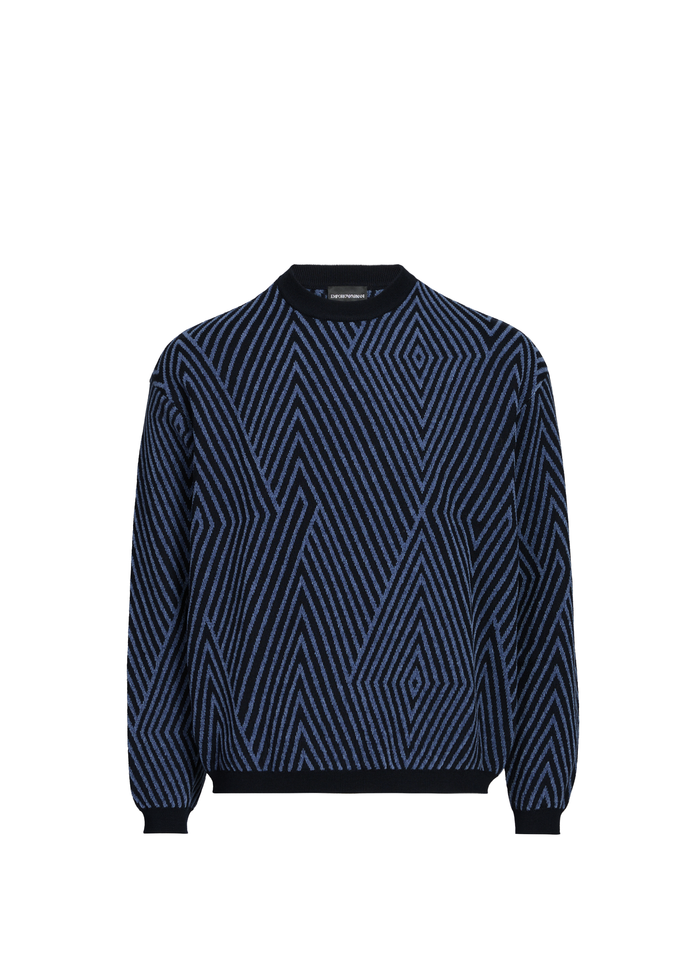 Oversized round neck sweater in blended virgin wool. EMPORIO ARMANI Blue