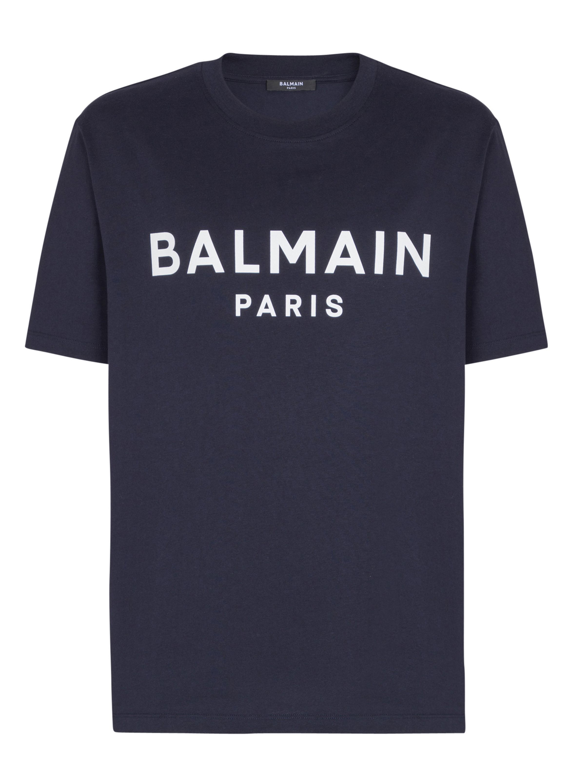 T-shirt en coton à imprimé BALMAIN Bleu