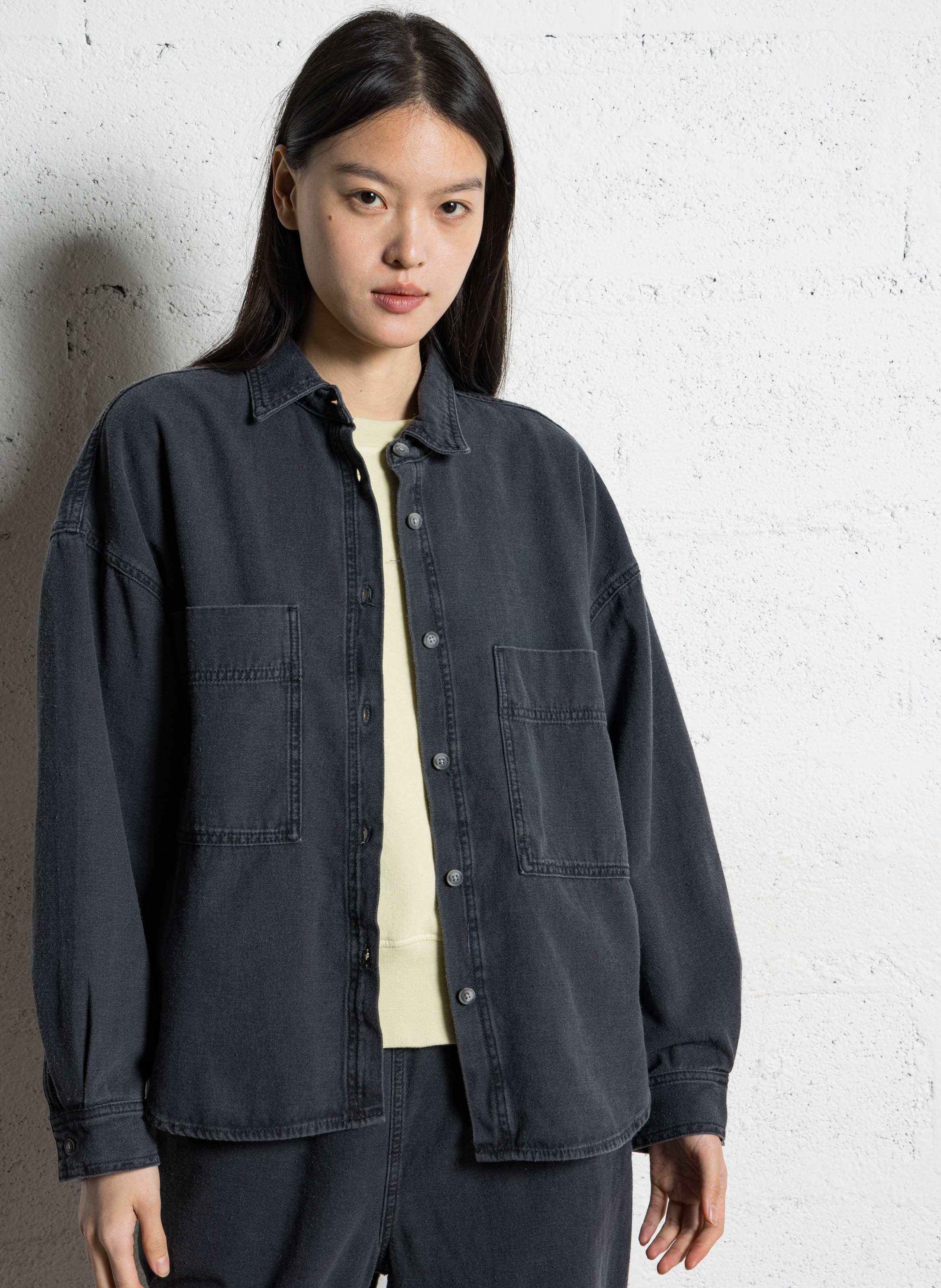 Chemise ample boutonnée en denim jazy AMERICAN VINTAGE Noir