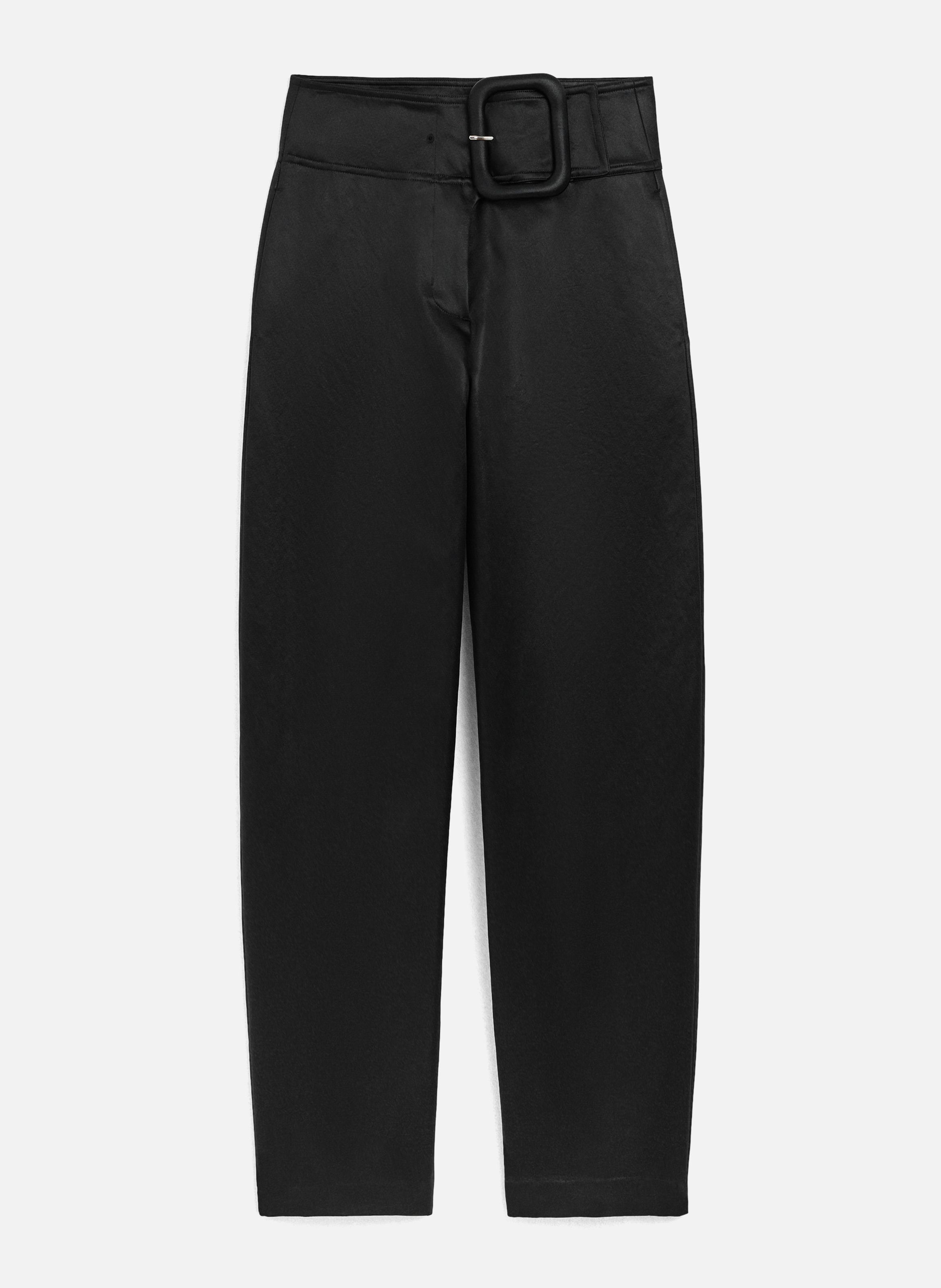 Pantalon avec ceinture a boucle en satin AMI PARIS Noir