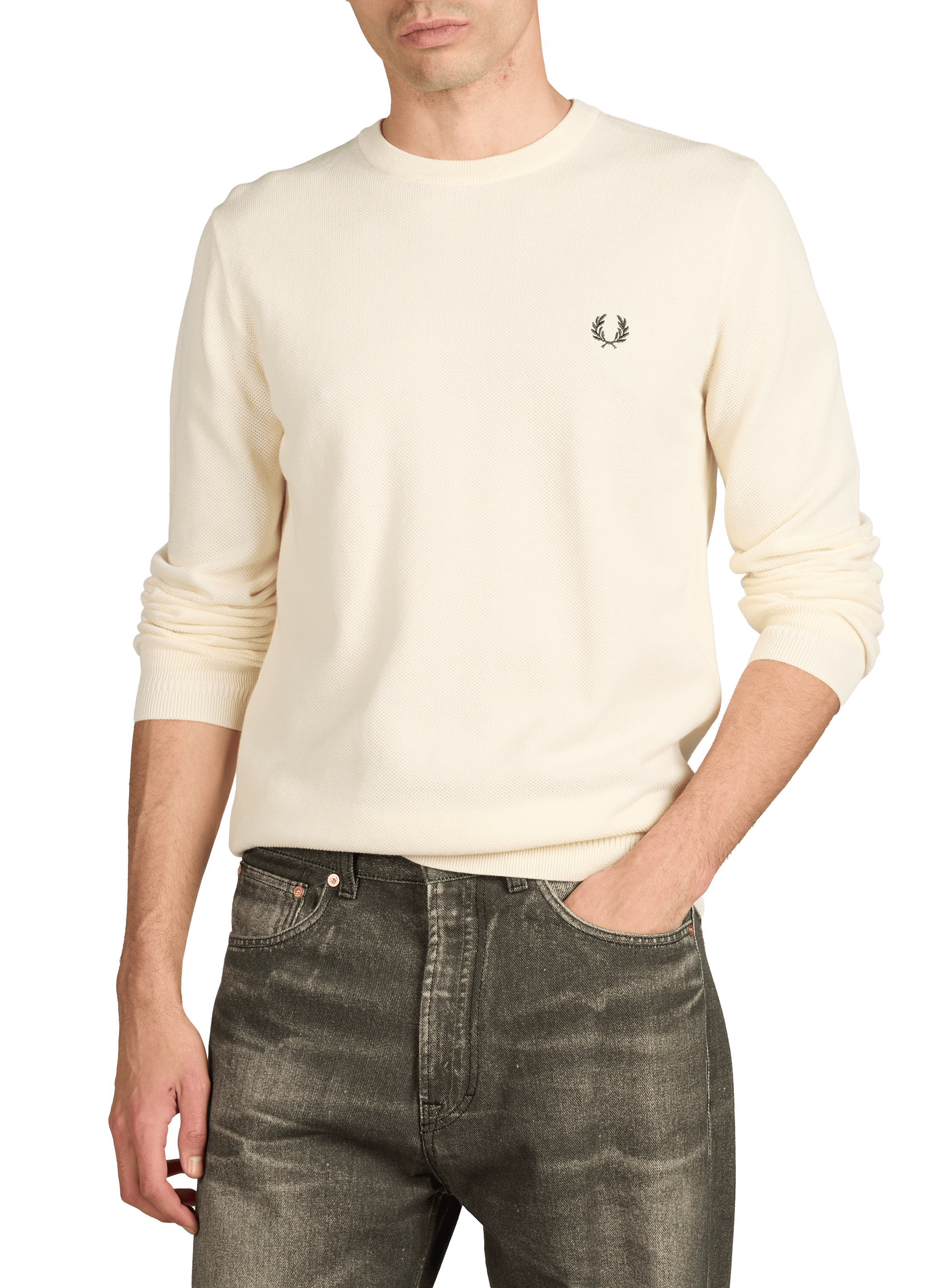 Round neck cotton sweater FRED PERRY Beige