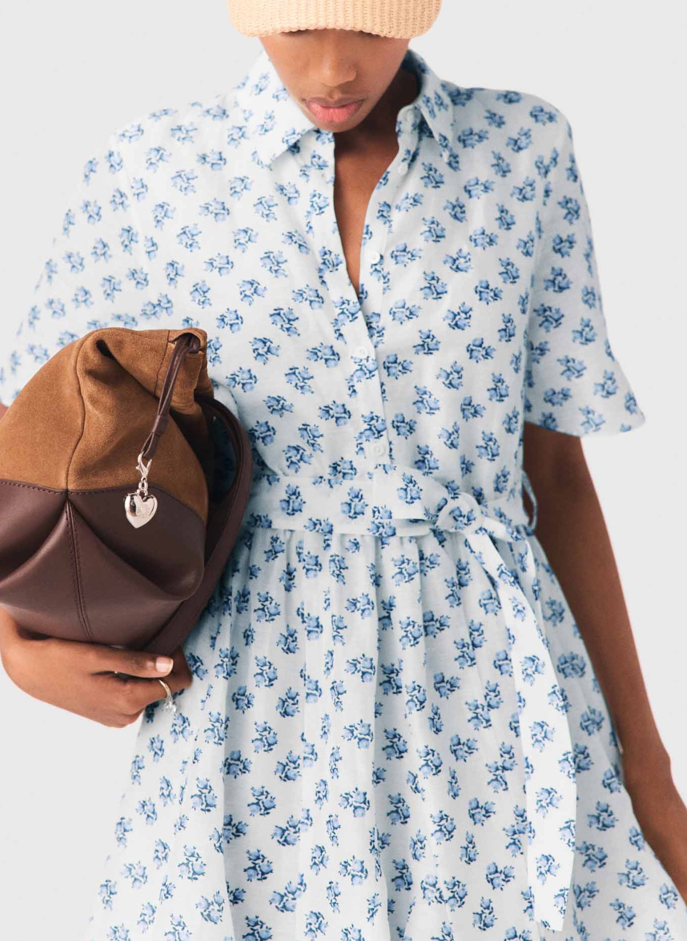 Robe courte évasée imprimée MAJE Bleu