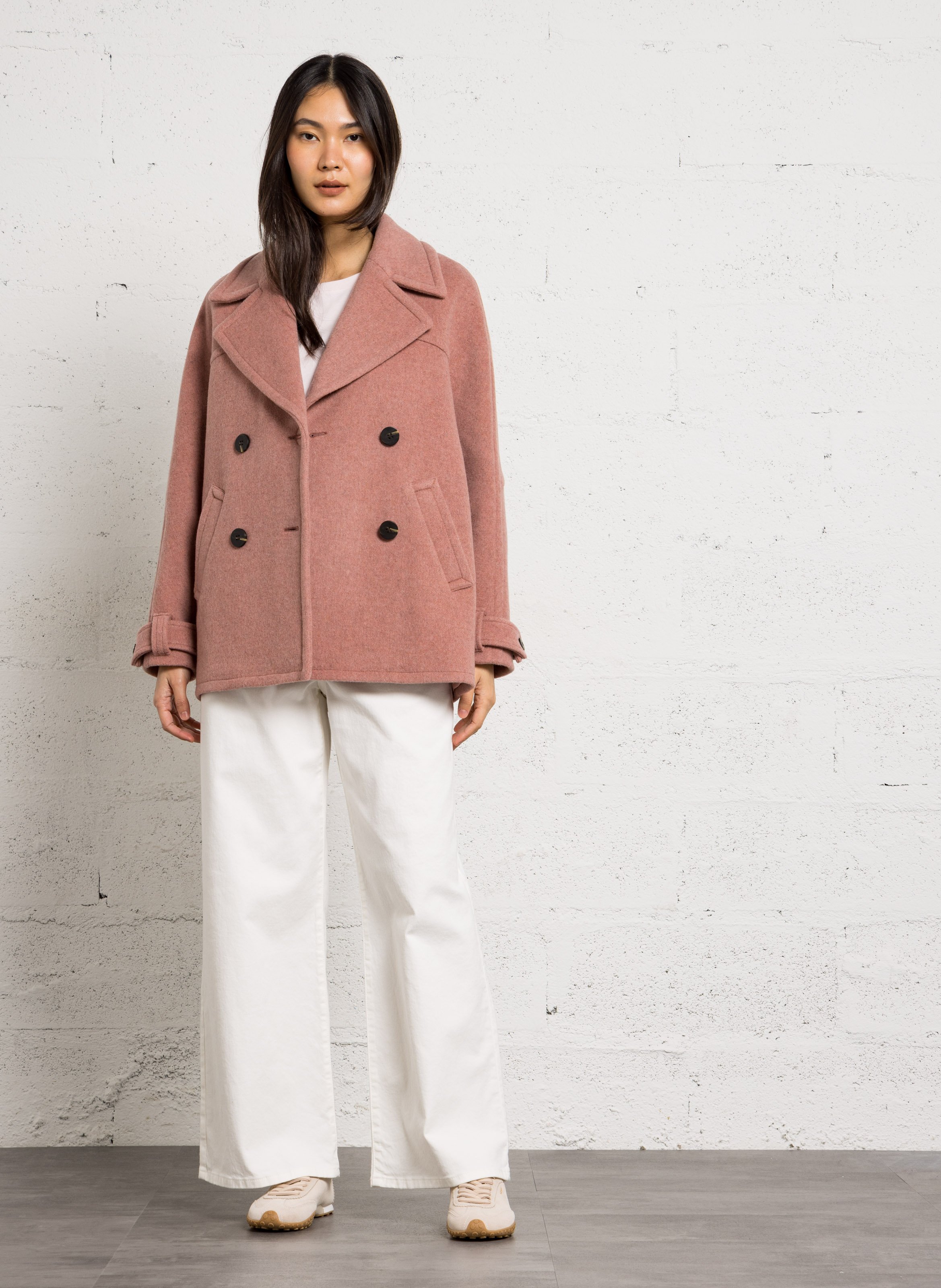 Manteau droit col tailleur en laine mélangée dean MAISON 123 Rose