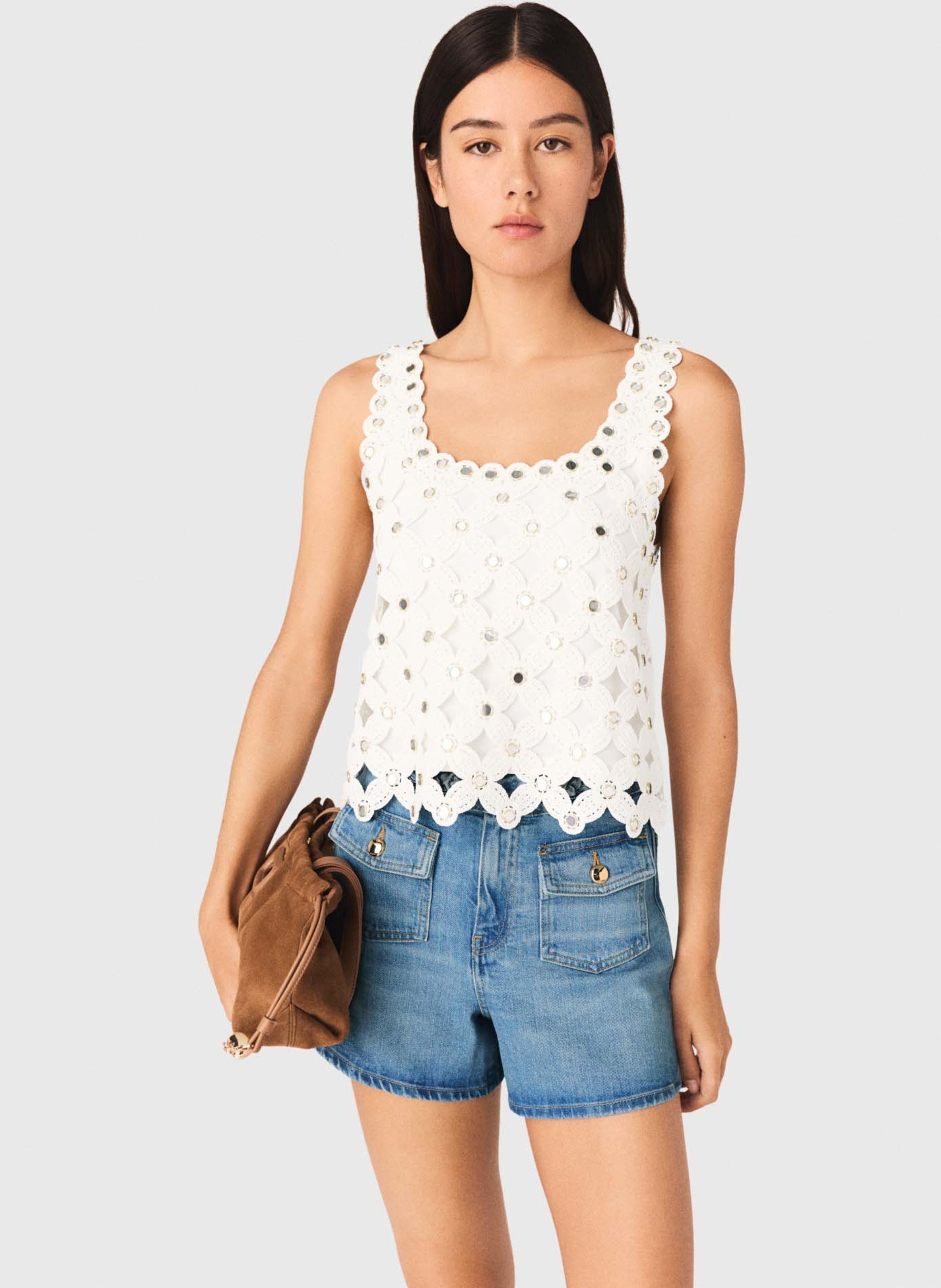 Top droit en crochet MAJE Blanc
