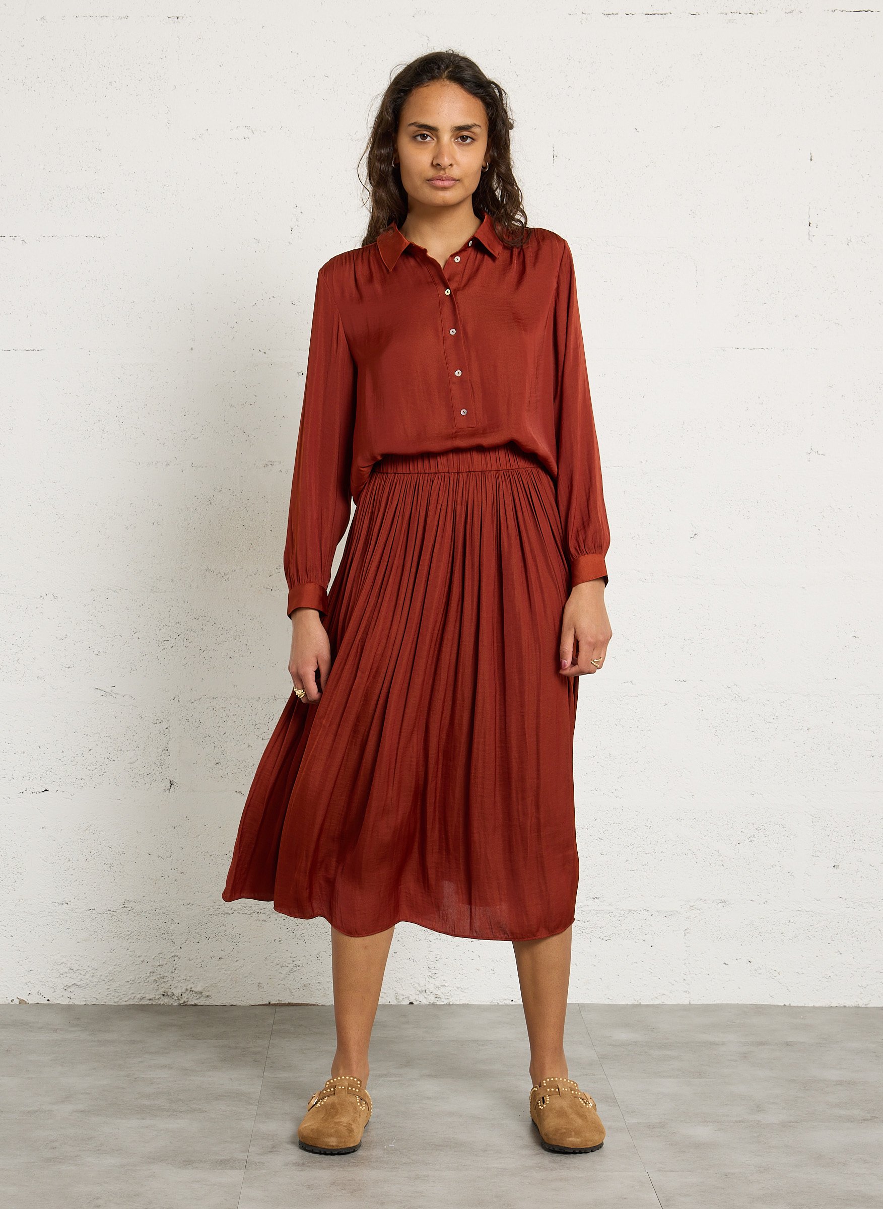 Jupe midi plissée crystal MAISON 123 Rouge