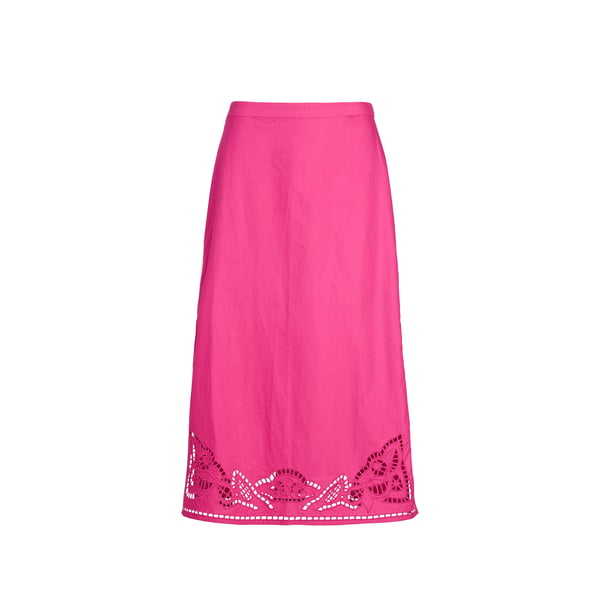 Jupe midi Amarante brodée en popeline de coton Jupe midi Amarante brodée en popeline de coton