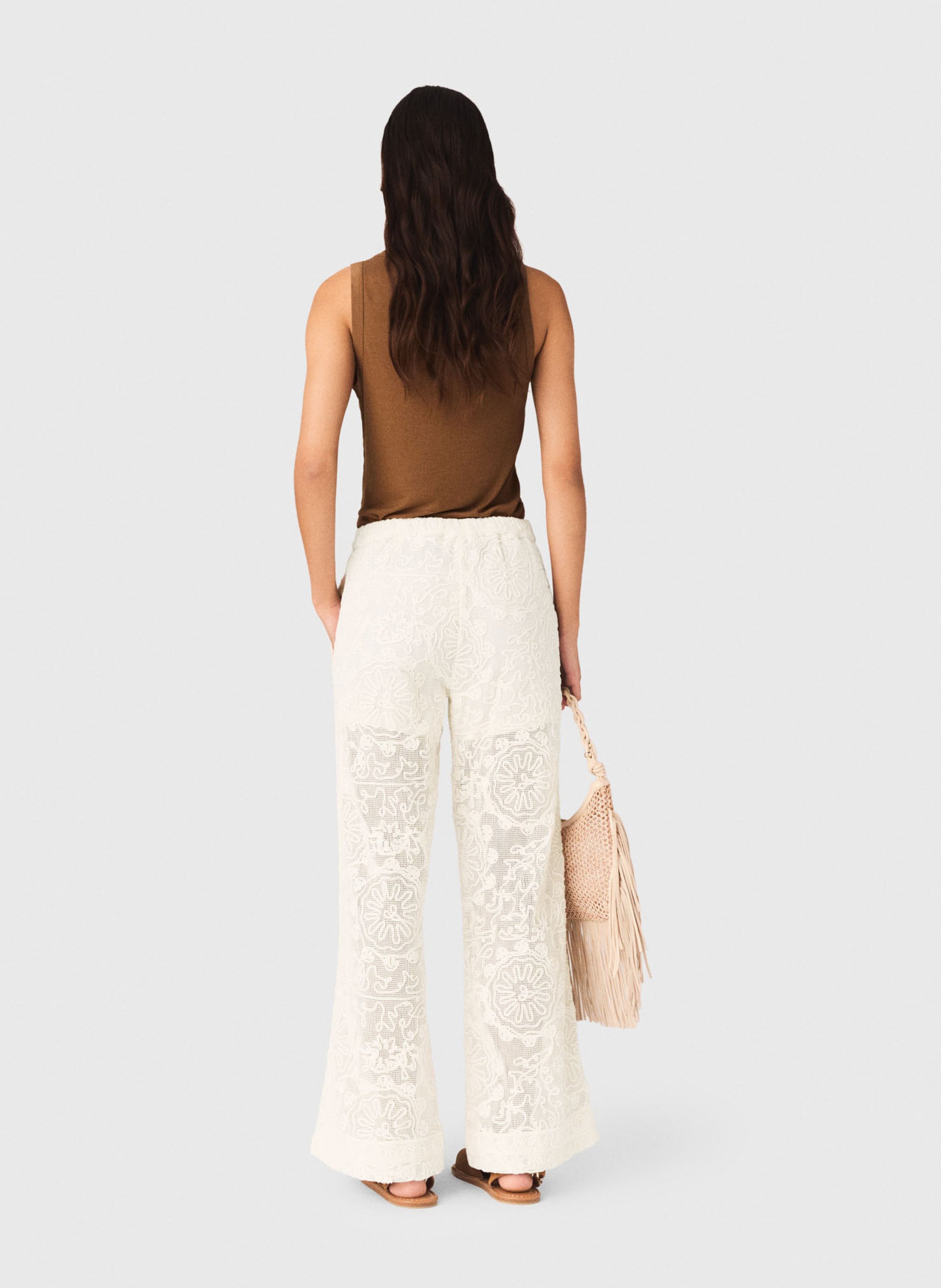 Pantalon flare brodé Beige