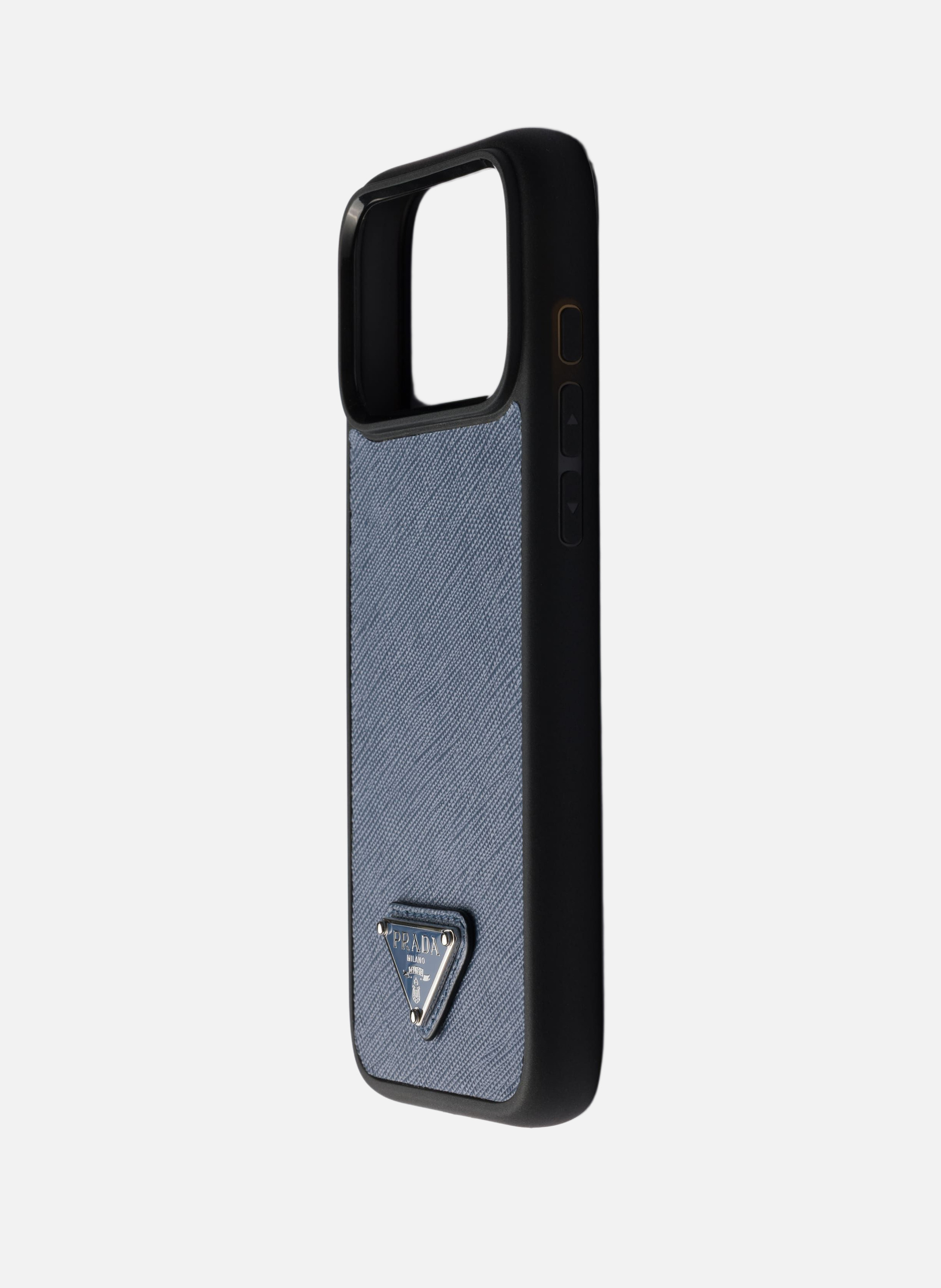 Coque pour iphone 17 pro max en cuir saffiano PRADA Bleu