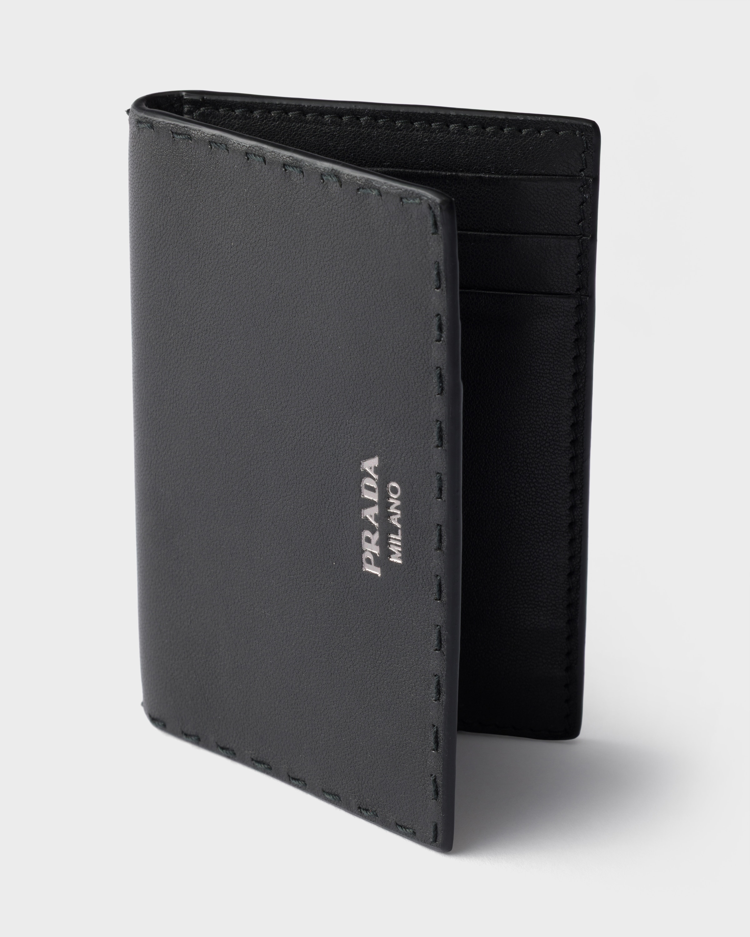 Porte-cartes en cuir vieilli PRADA Noir