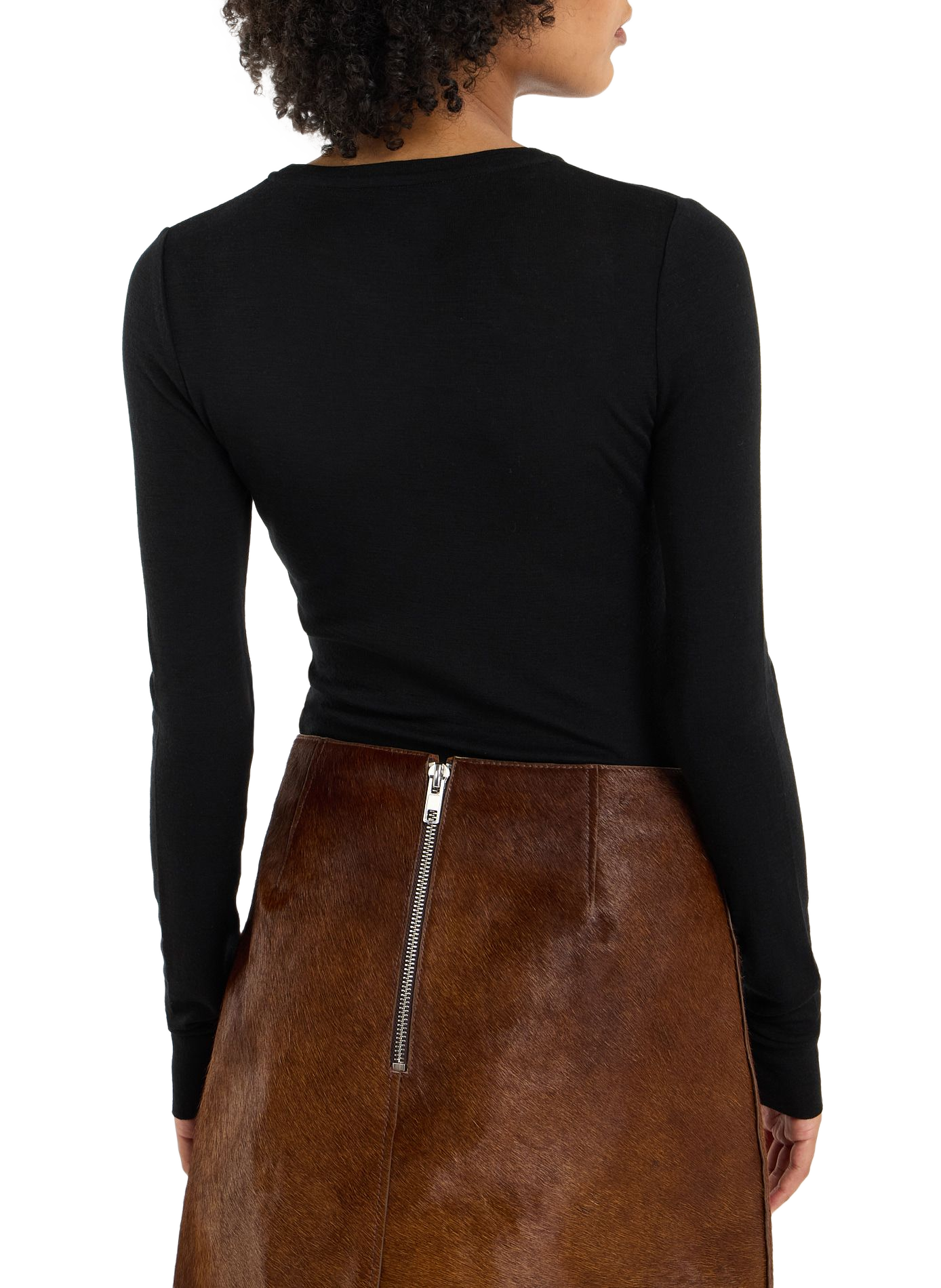 Pull uni à col rond en laine  SAISON 1865 Marron