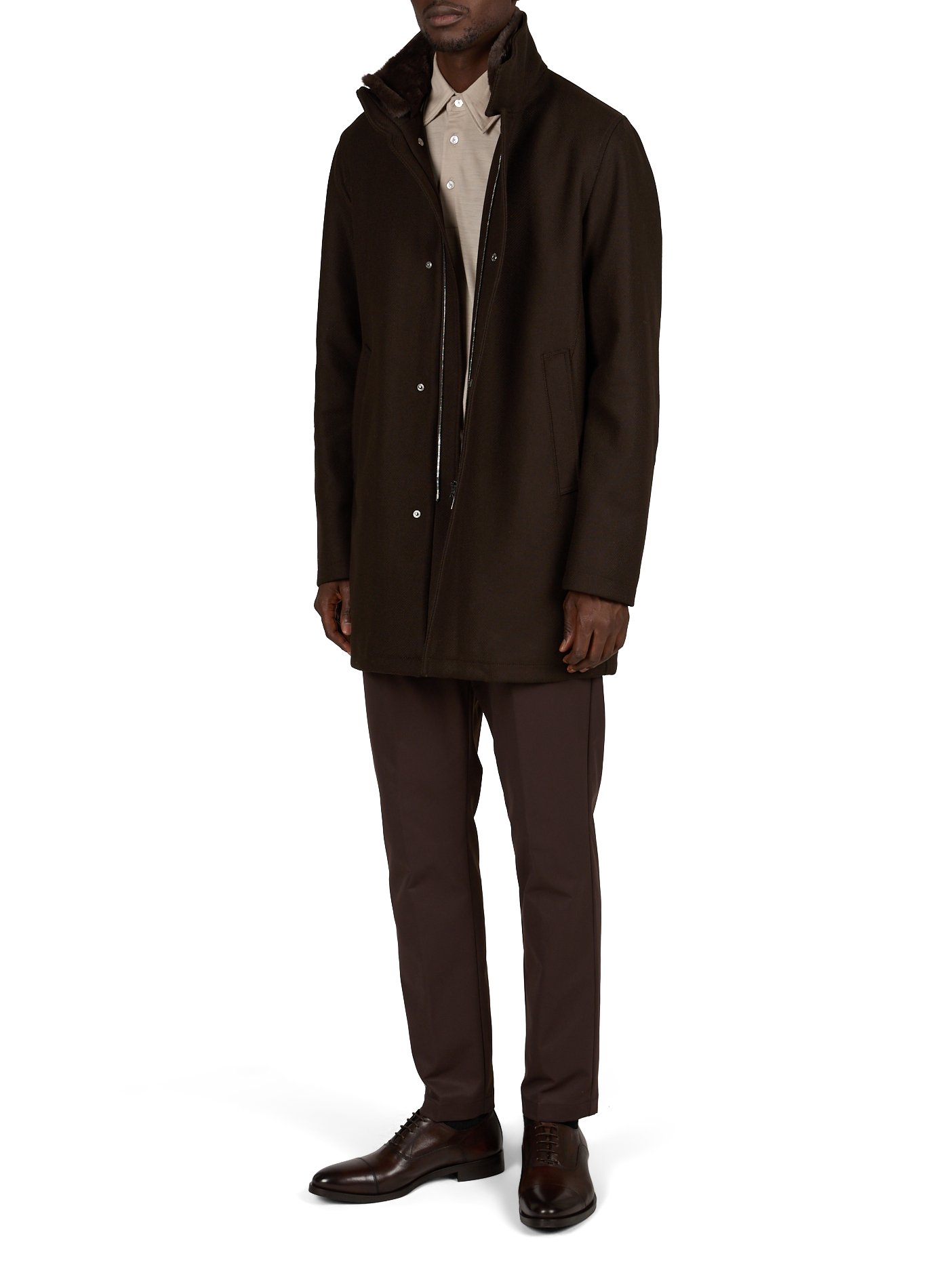 Straight wool blend high neck jacket HERNO Brown