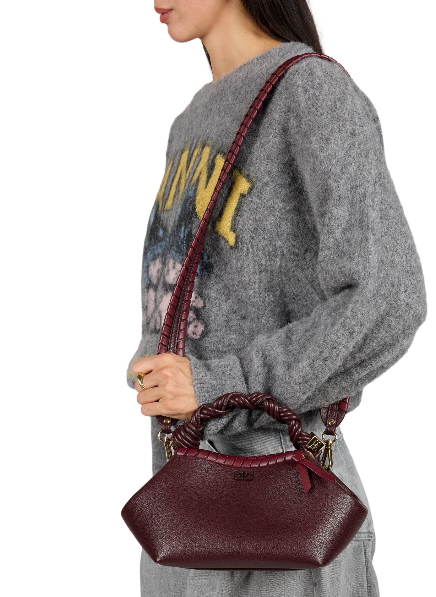 Small braided Bou handbag GANNI Brown