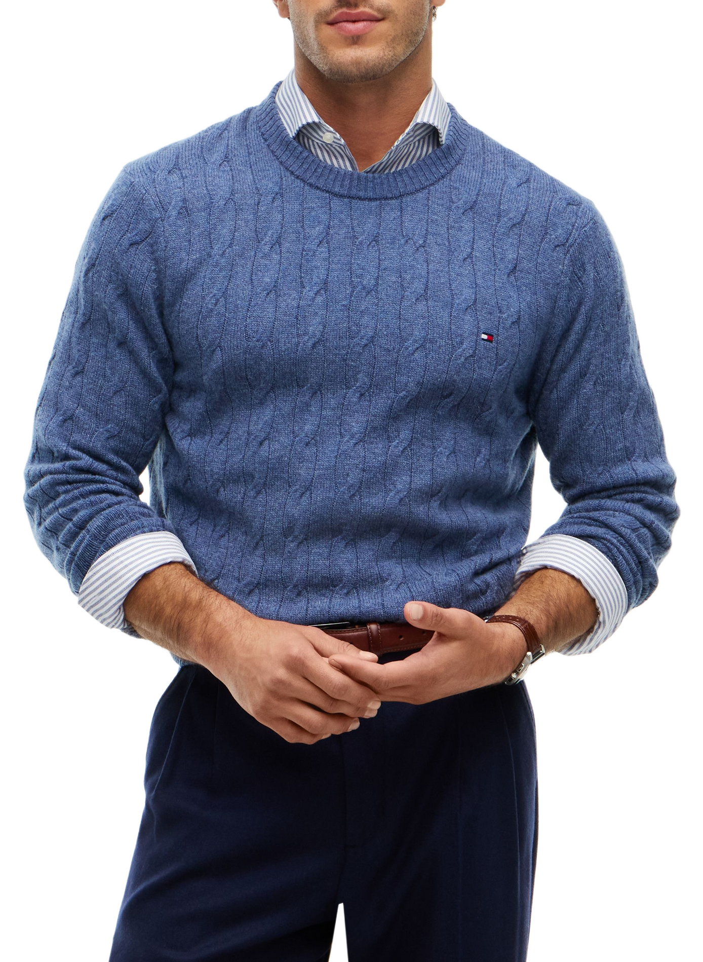 Trui met ronde hals van gemengde wol | Blauw TOMMY HILFIGER Heren
