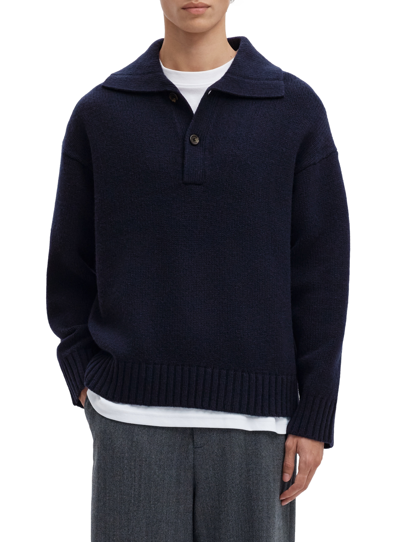 Strickpullover aus Wollmischung mit Polokragen SELECTED Blau
