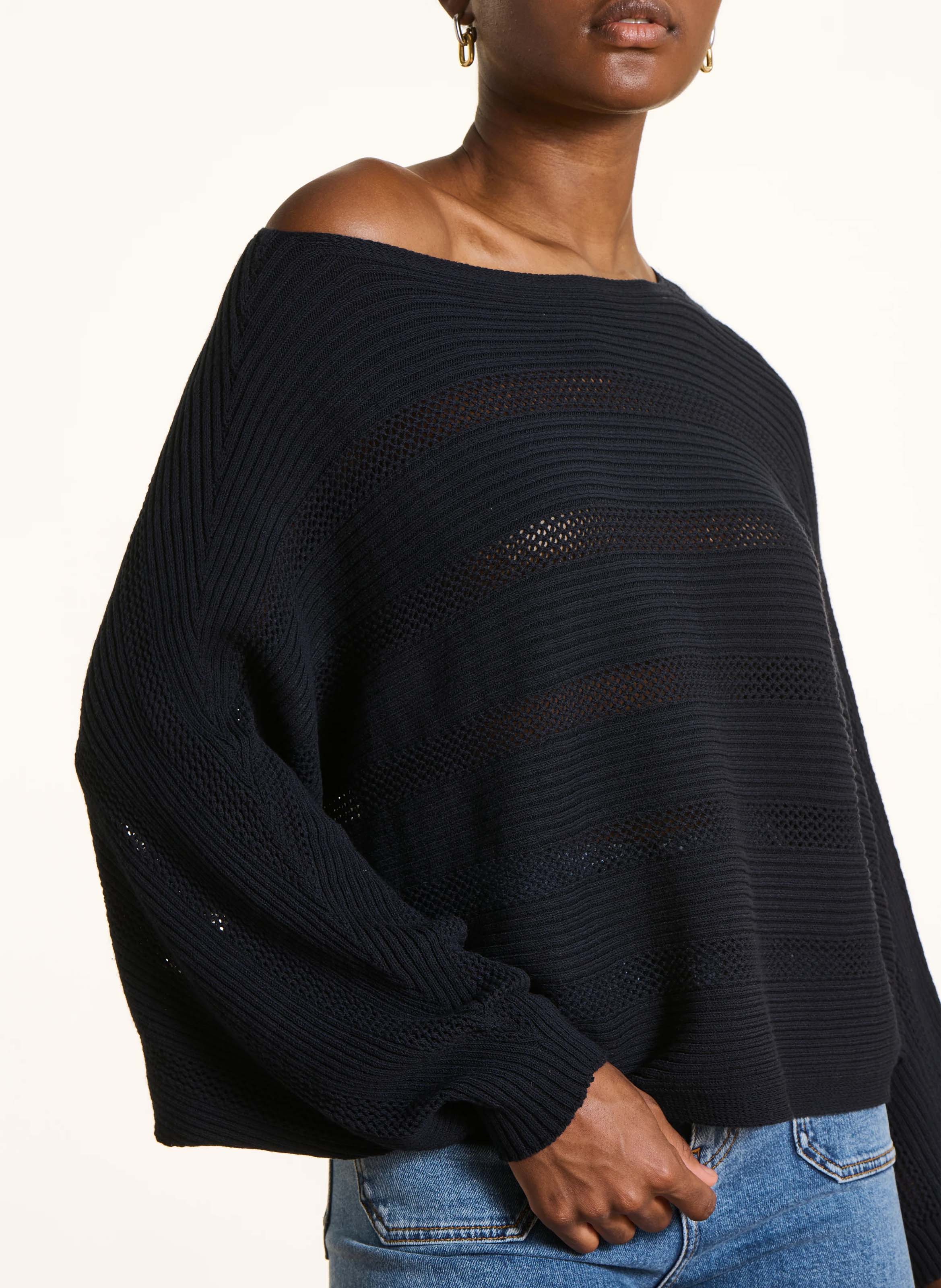 Korte trui met cape-effect in effen breisel LA FEE MARABOUTEE Blauw