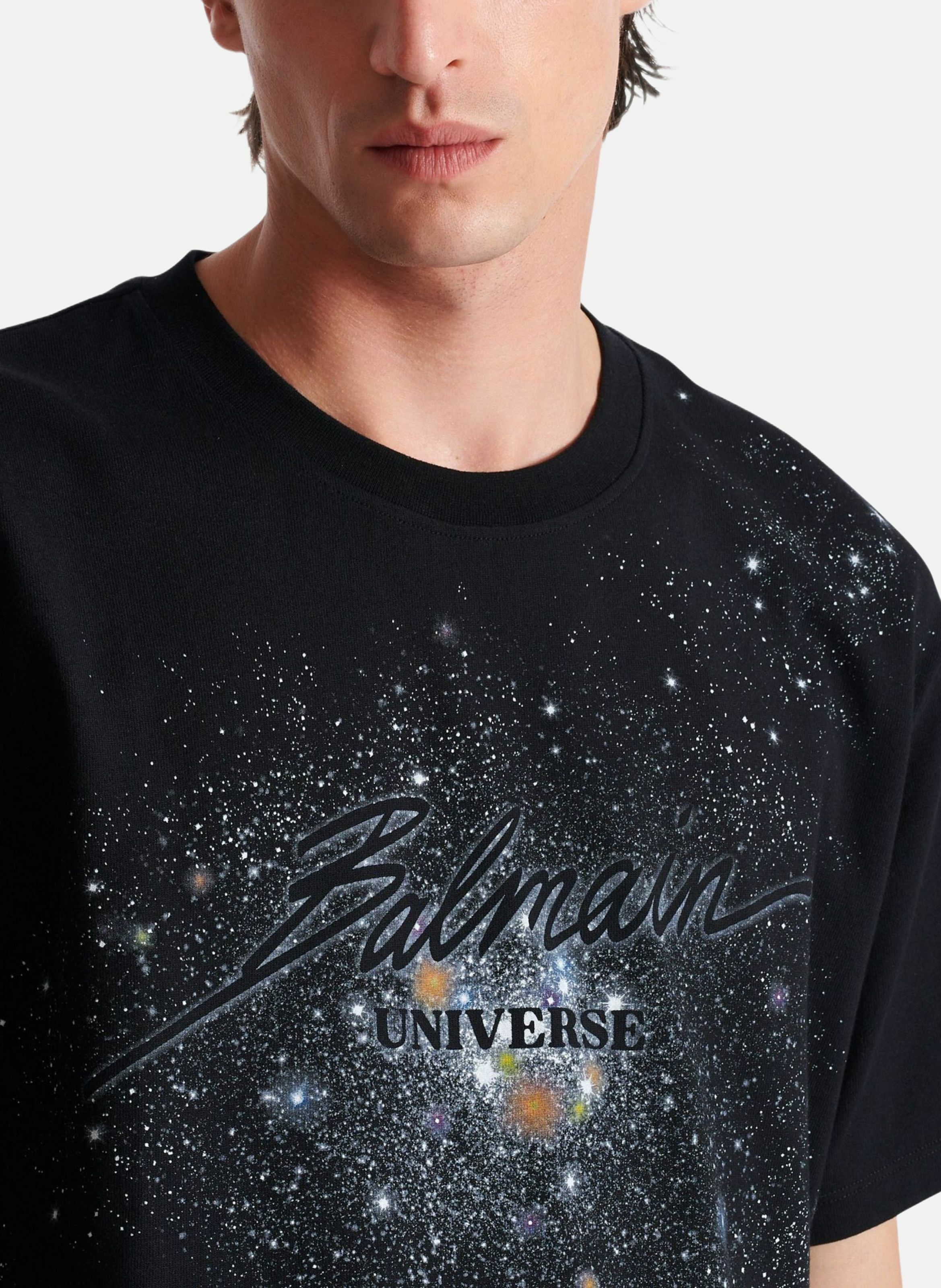 T-shirt imprimé balmain universe logo et étoiles BALMAIN Noir