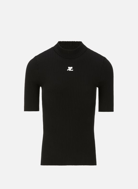 Pull manches courtes en maille Noir by COURRÈGES COURRÈGES Pull manches courtes en maille Noir