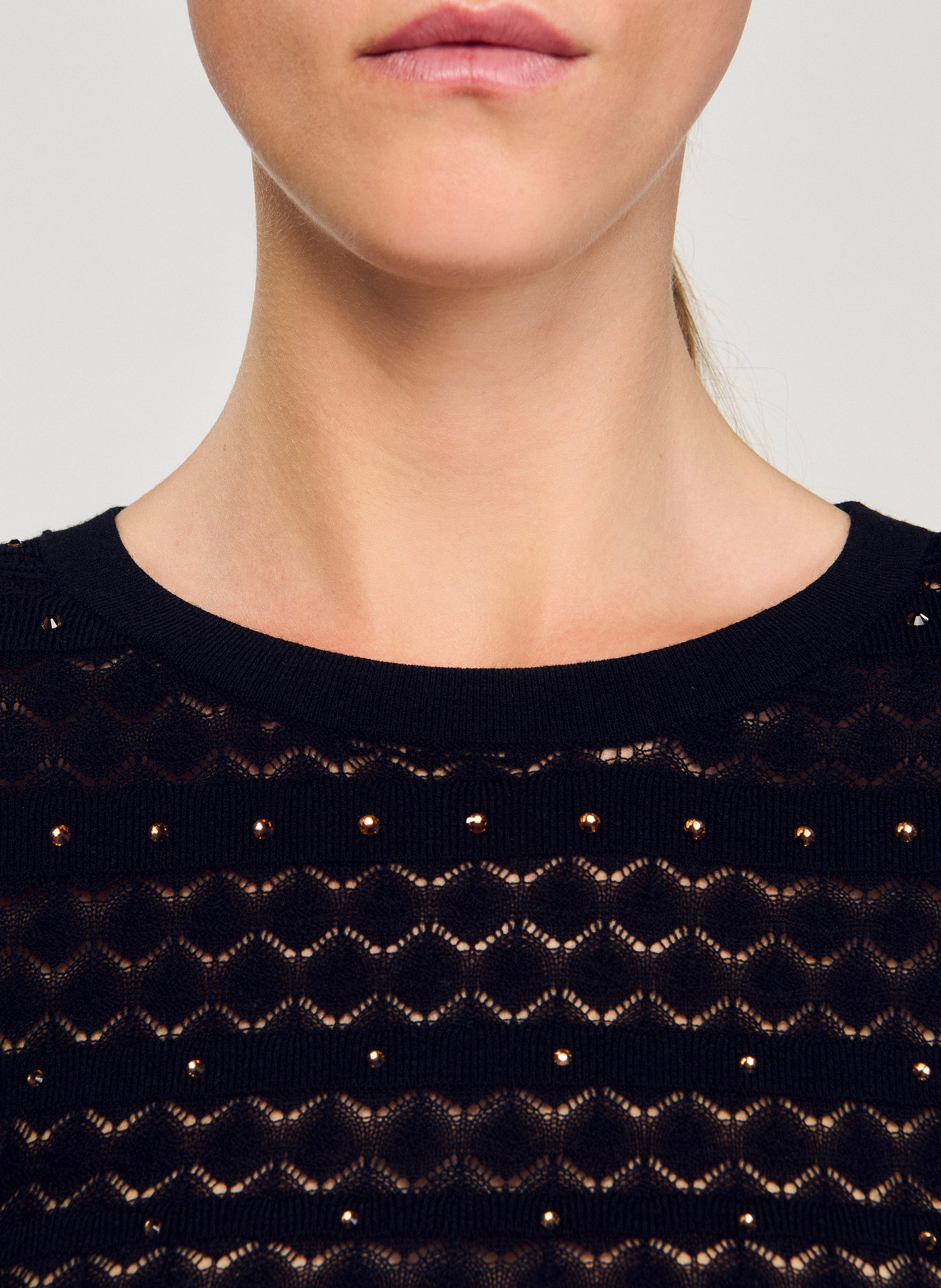 Robe longue col rond en maille strassée SANDRO Noir