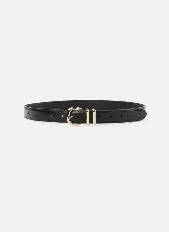 Ceinture à boucle arrondie en cuir de vachette Noir by SAISON 1865 SAISON 1865 Ceinture à boucle arrondie en cuir de vachette Noir