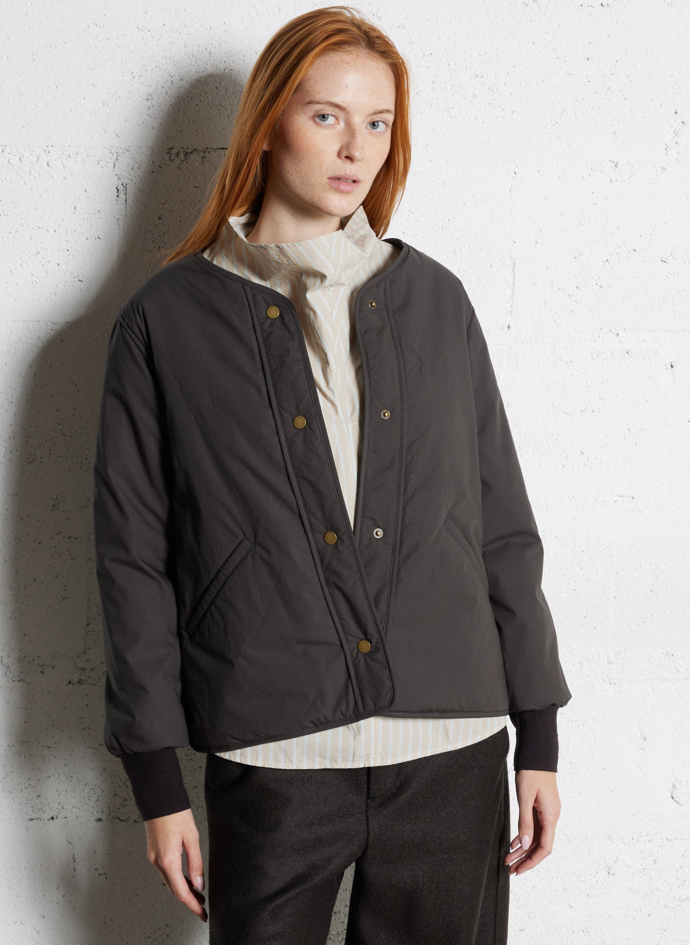 Blouson droit col v en coton goji SOEUR Gris