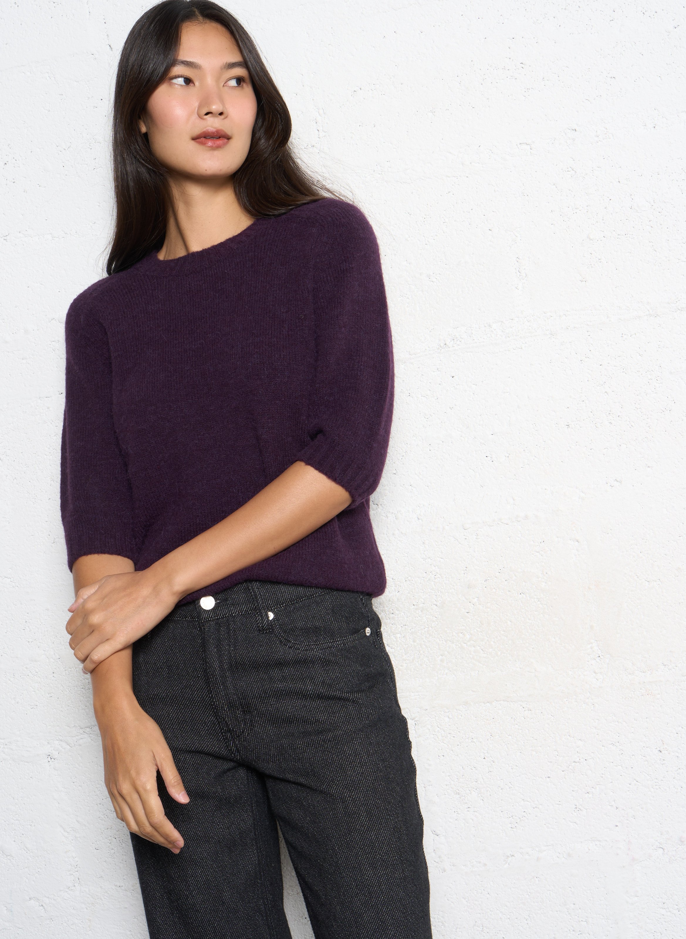 Pull droit col rond en maille mélangée betina SOEUR Violet