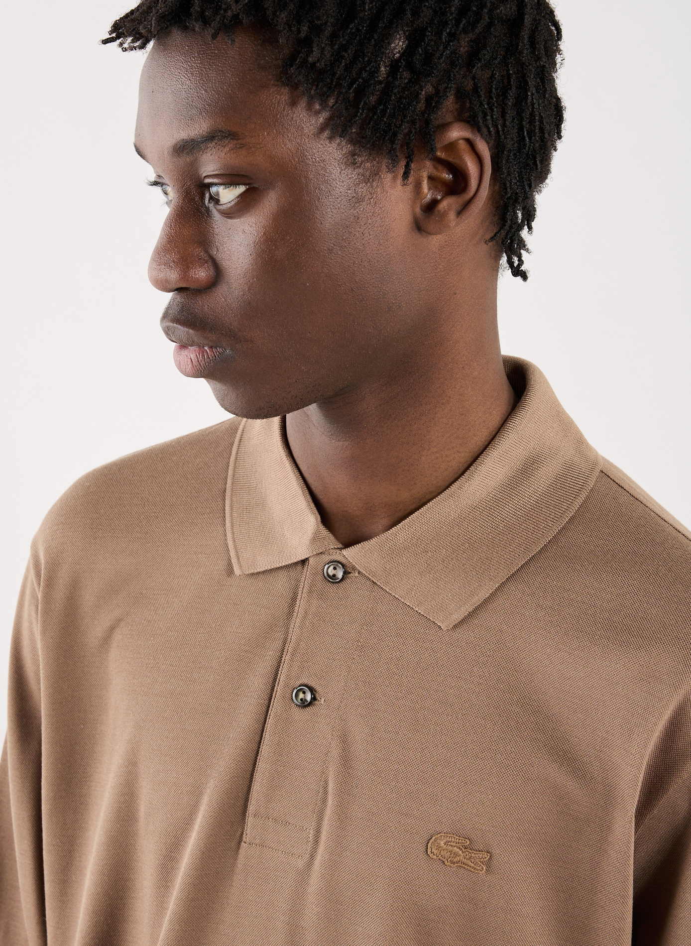 Long-sleeved silk polo LACOSTE Beige
