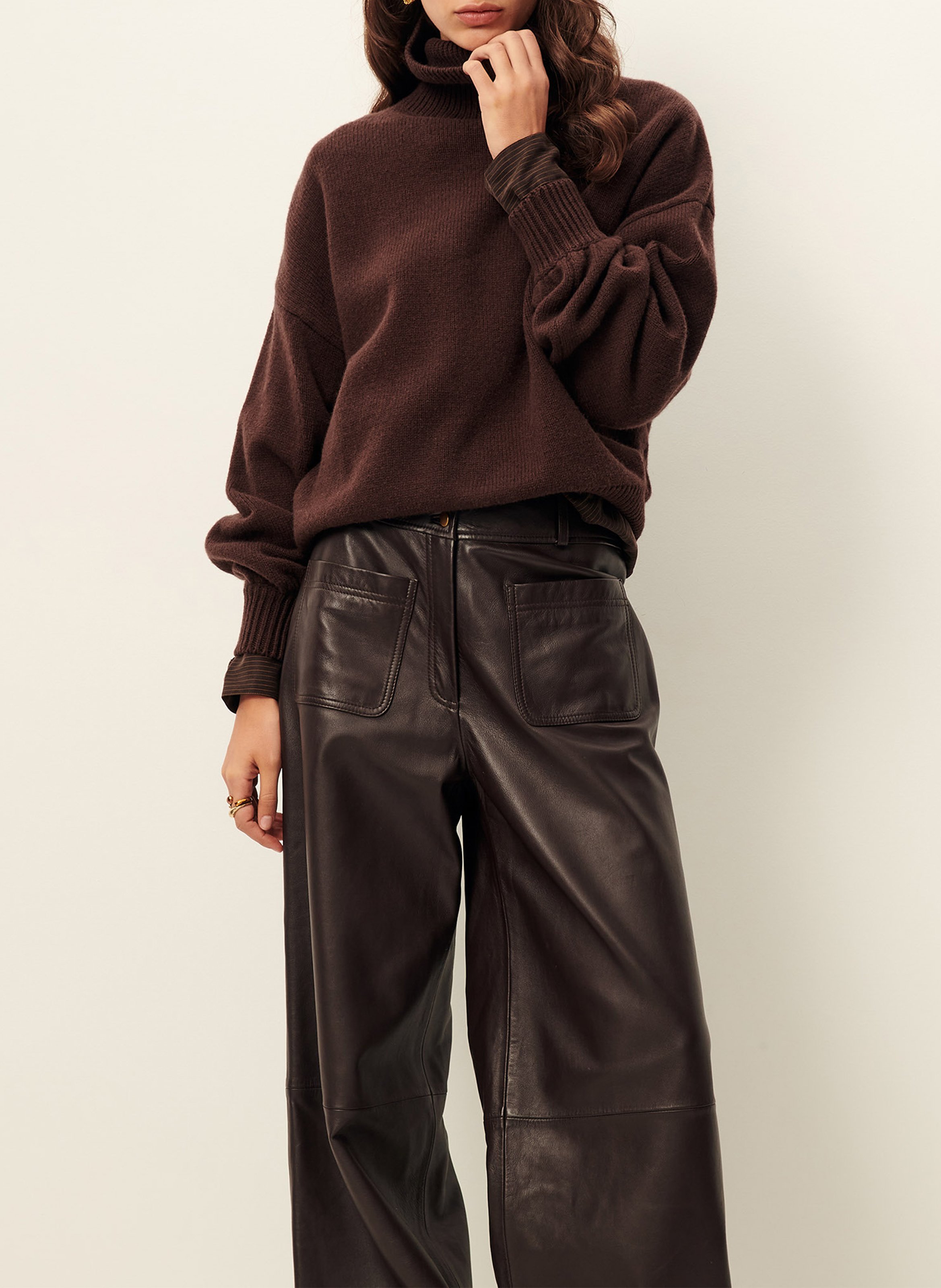 Pull oversize col roulé en laine et cachemire niko SESSUN Marron