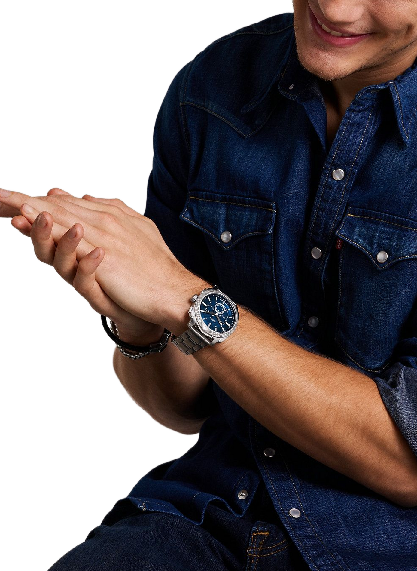 Montre Machine en acier FOSSIL Bleu