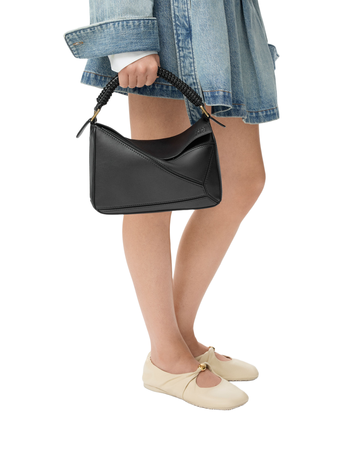 Petit sac Puzzle en cuir de veau lisse et agneau nappa LOEWE Noir