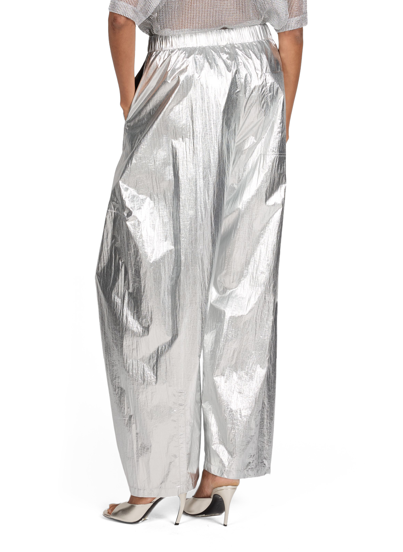 Wide metallic pants TIBI Silver