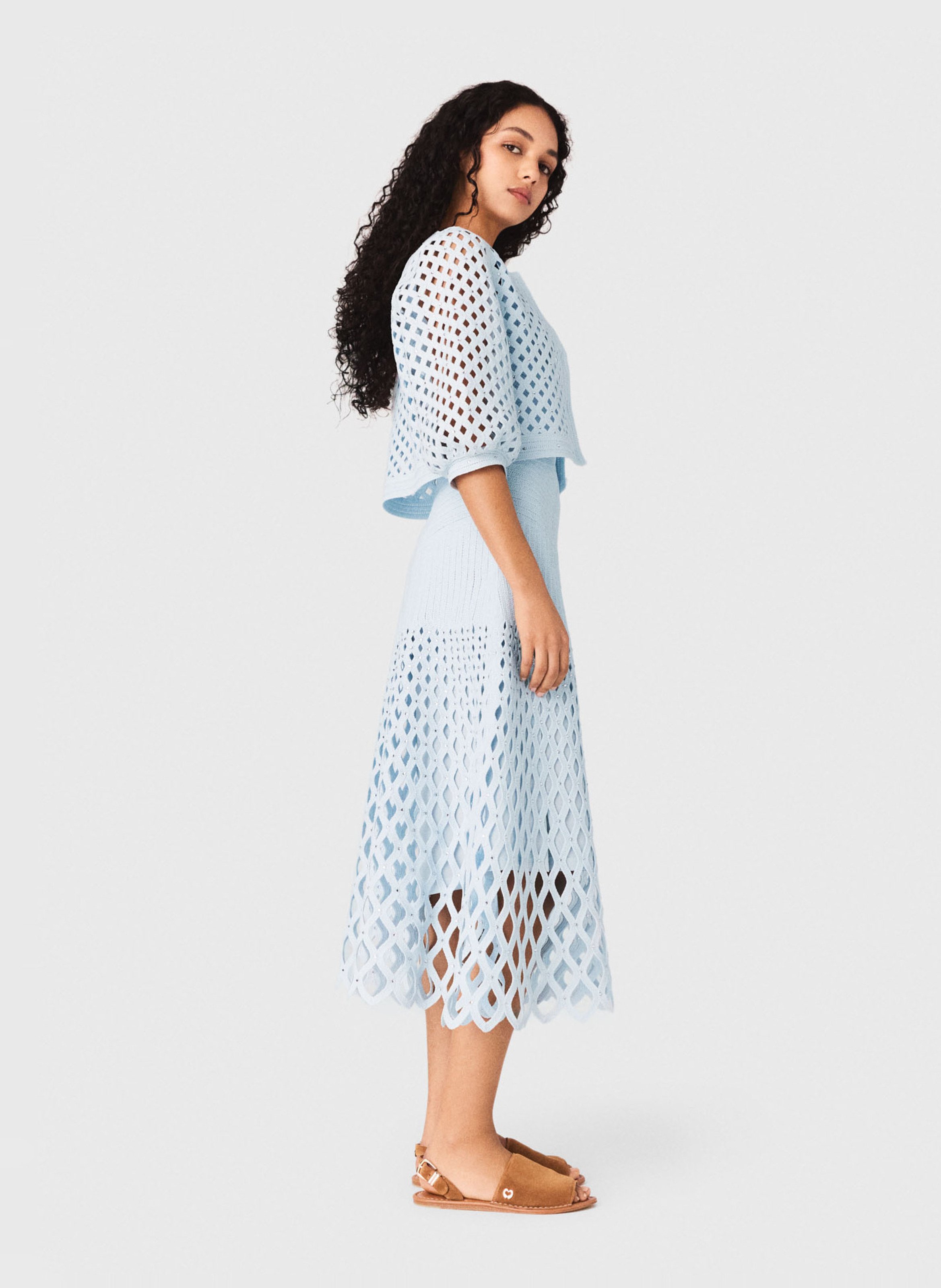 Gilet droit col rond en maille ajourée MAJE Bleu