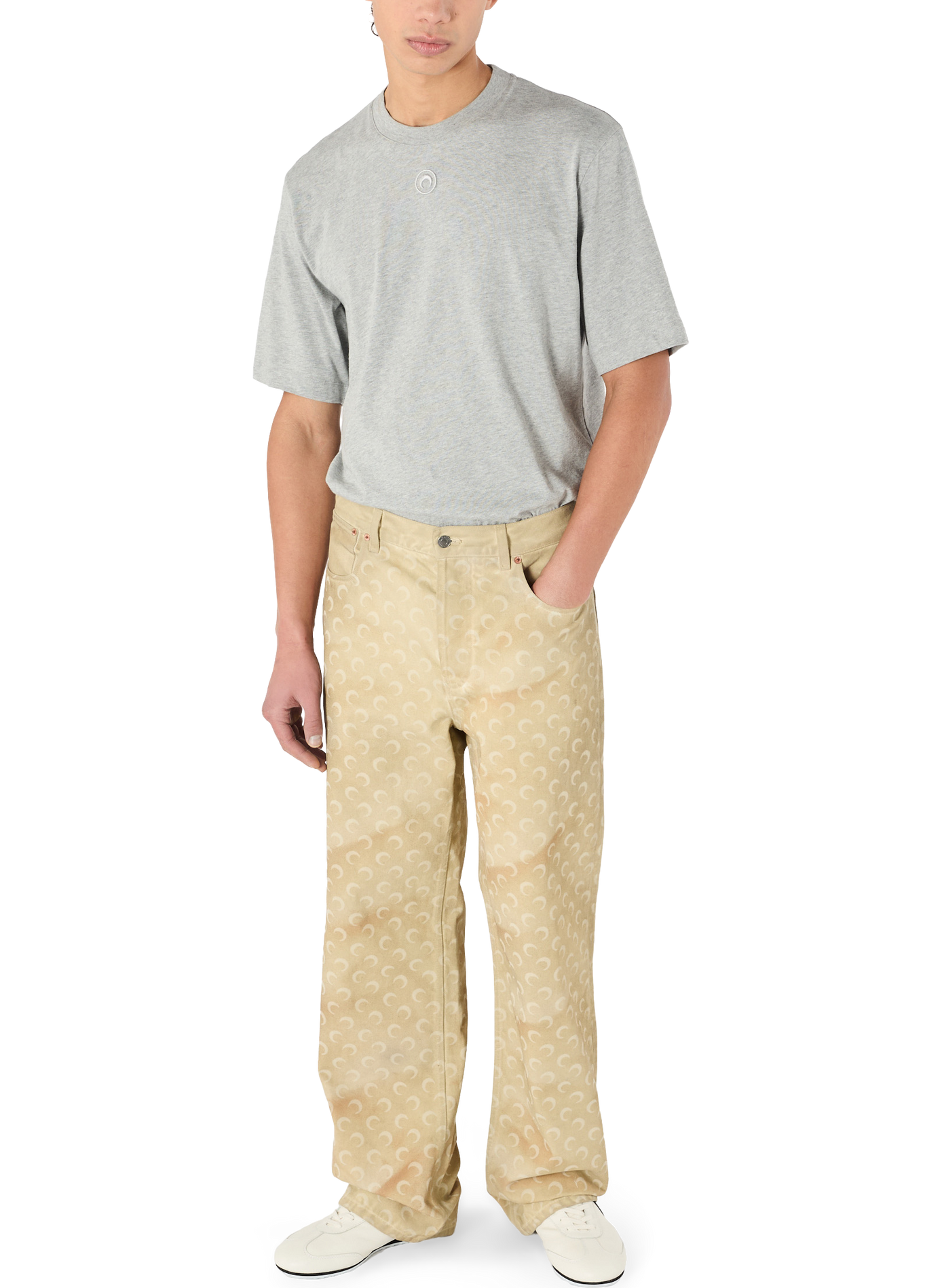Jean droit denim délavé moon MARINE SERRE Beige