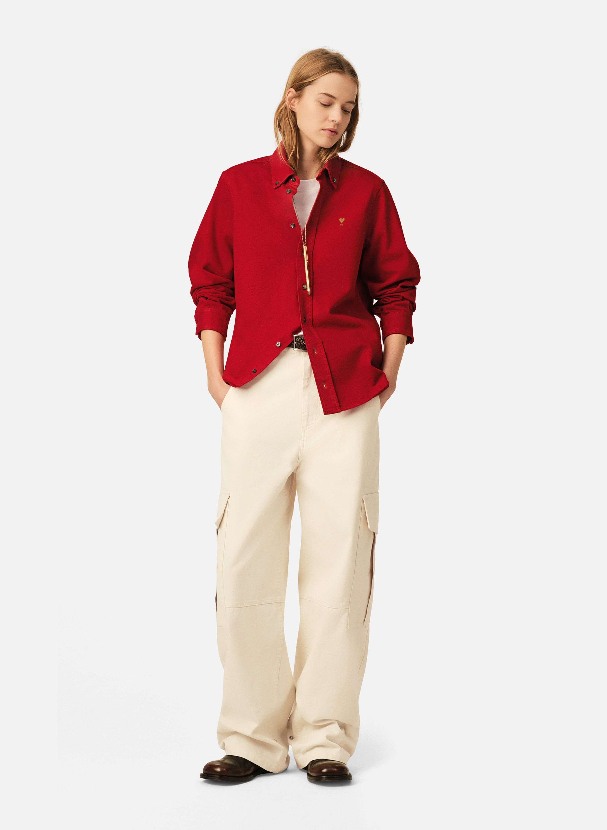 Chemise unisexe en coton ami de coeur AMI PARIS Rouge