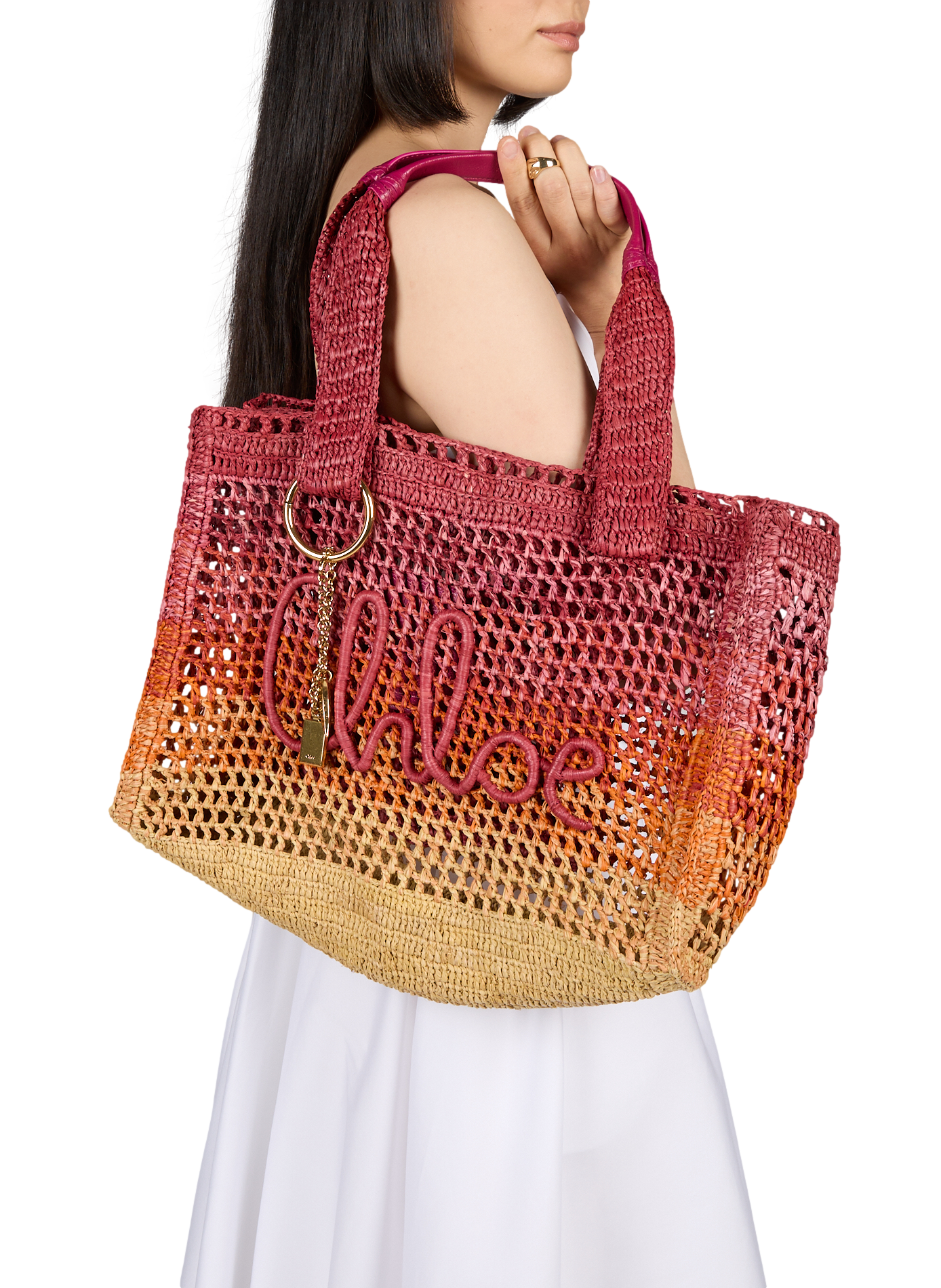 Sommer-Banane Shopper in Raffia im Farbverlauf CHLOÉ Orange