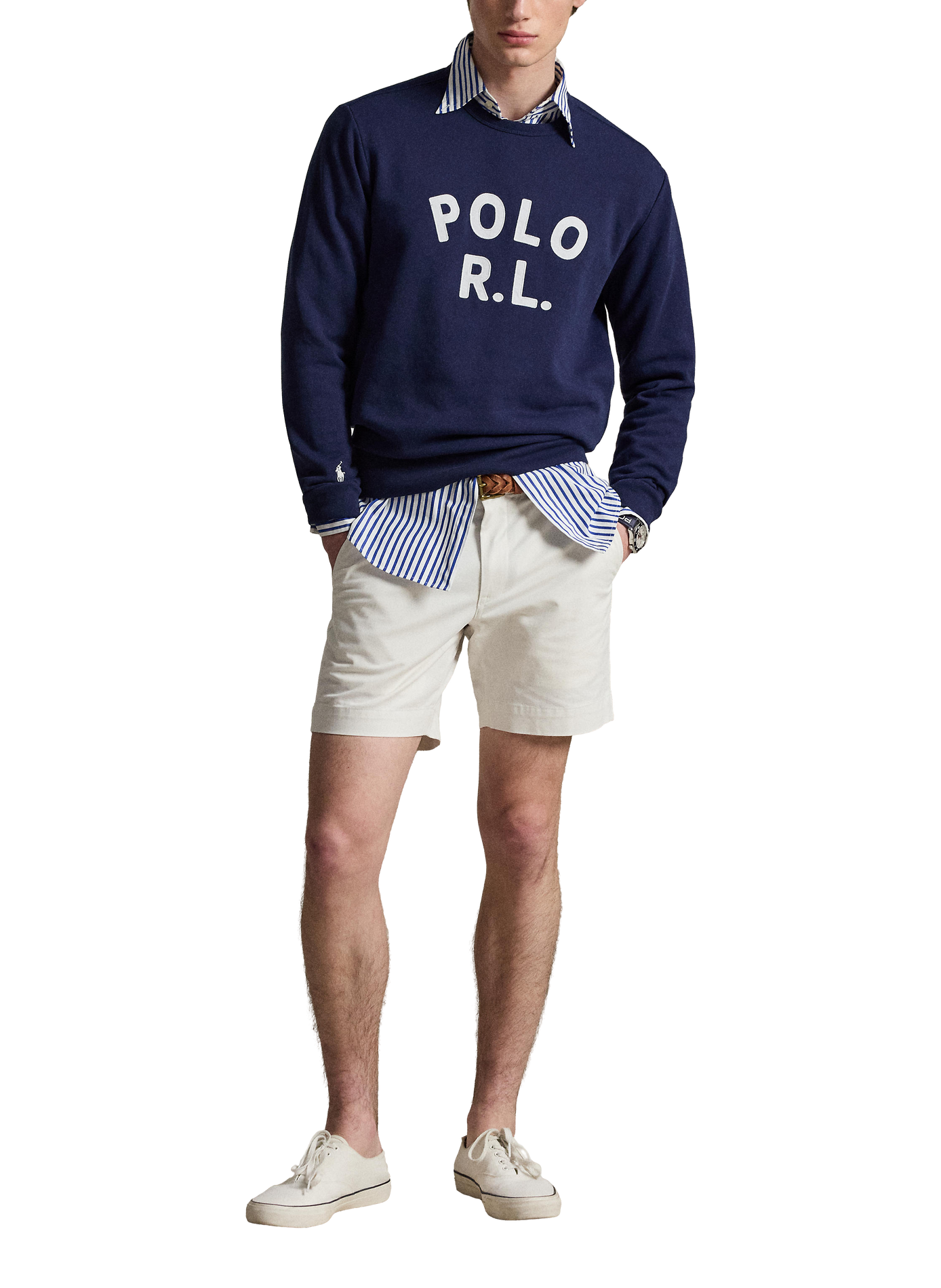 Sweat droit à logo en coton mélangé POLO RALPH LAUREN Bleu