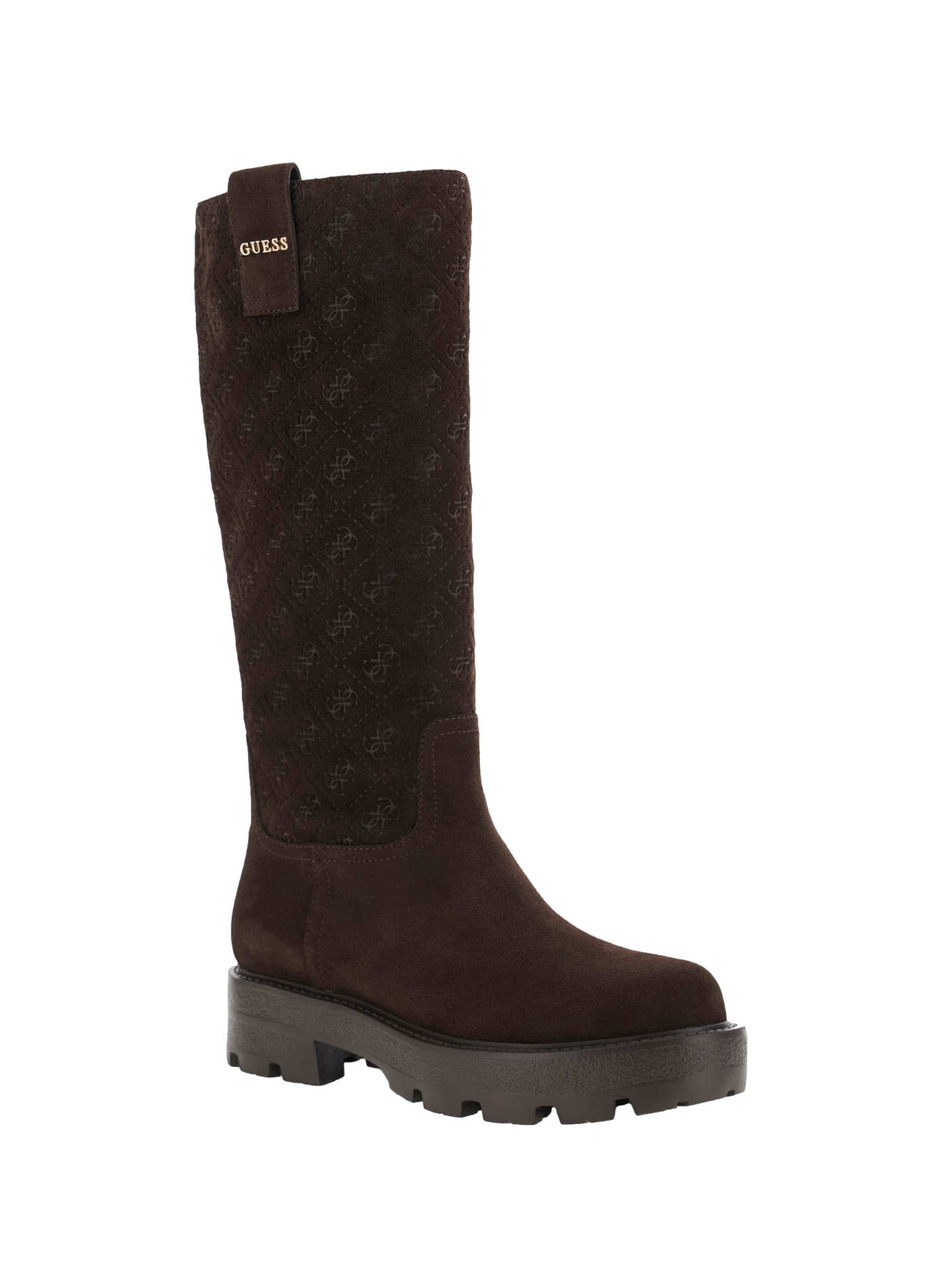 Suede leather monogram-pattern boots GUESS Brown