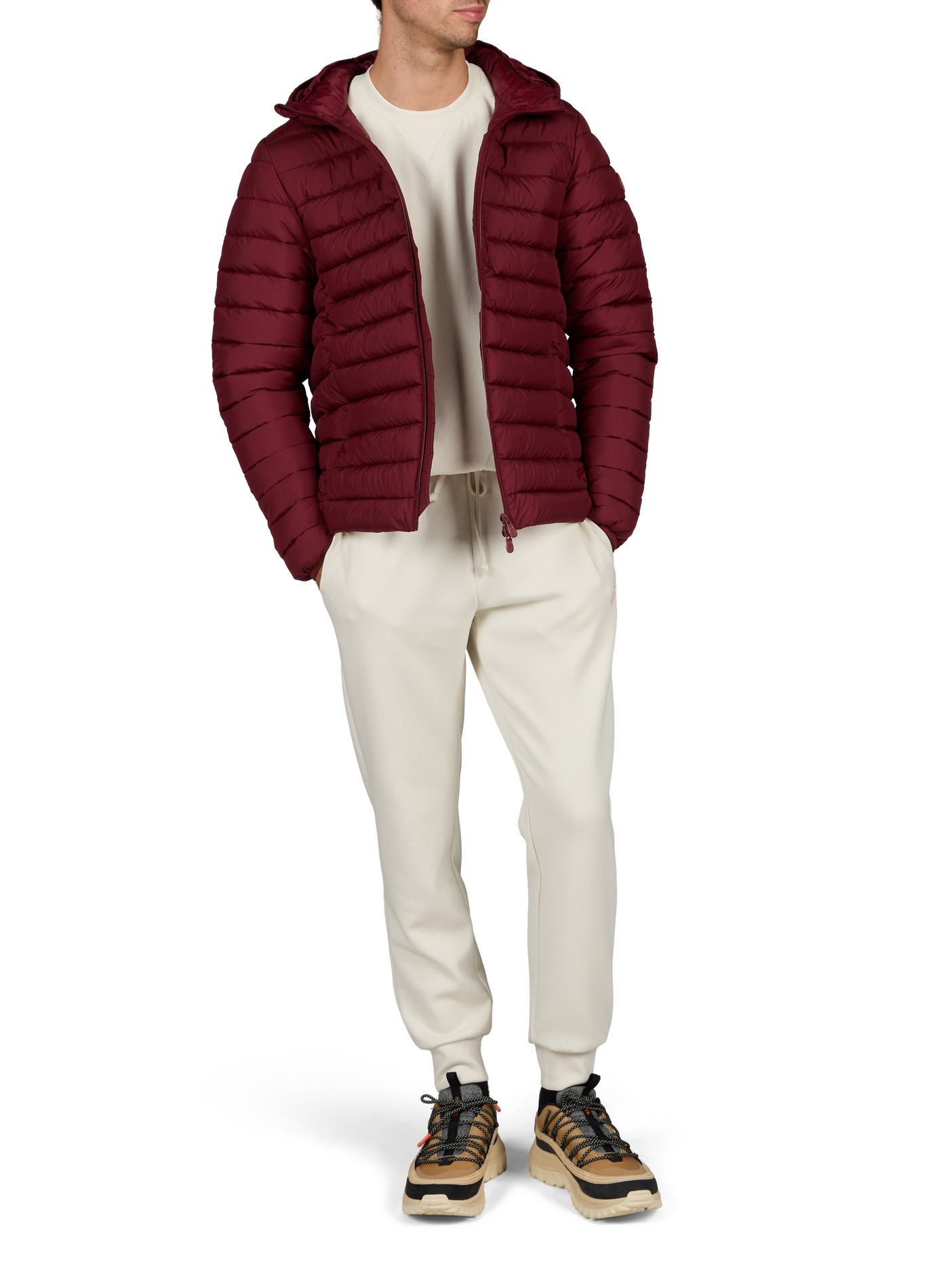 Hooded straight-fit padded jacket SAVE THE DUCK Red