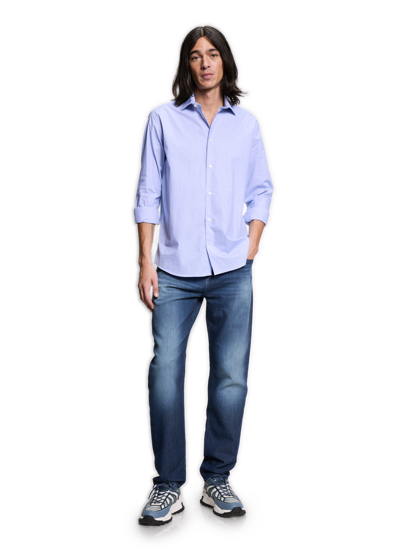 Chemise droite en coton Bleu