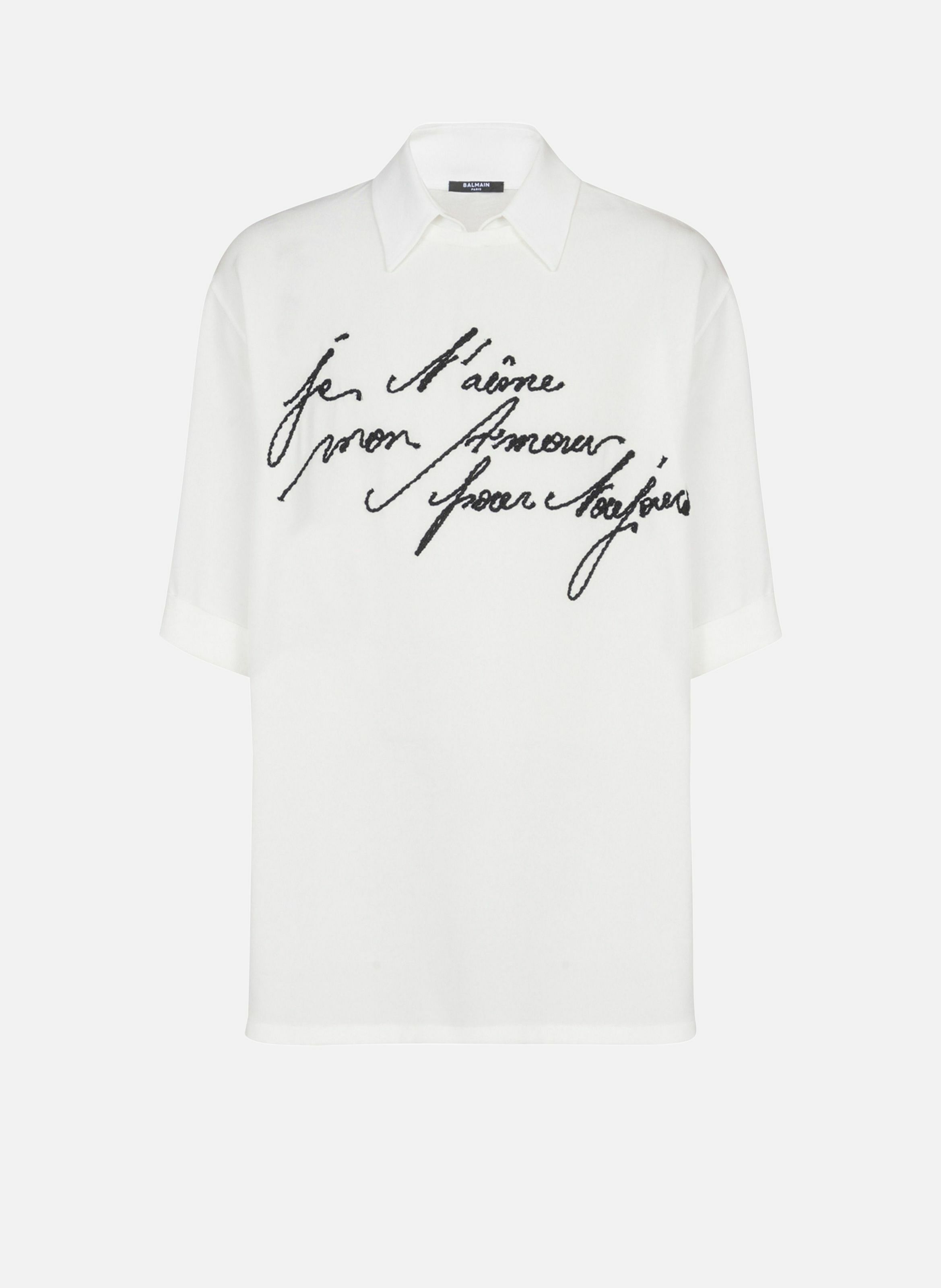 T-shirt à col chemise brodé « lettre d'amour » BALMAIN Blanc