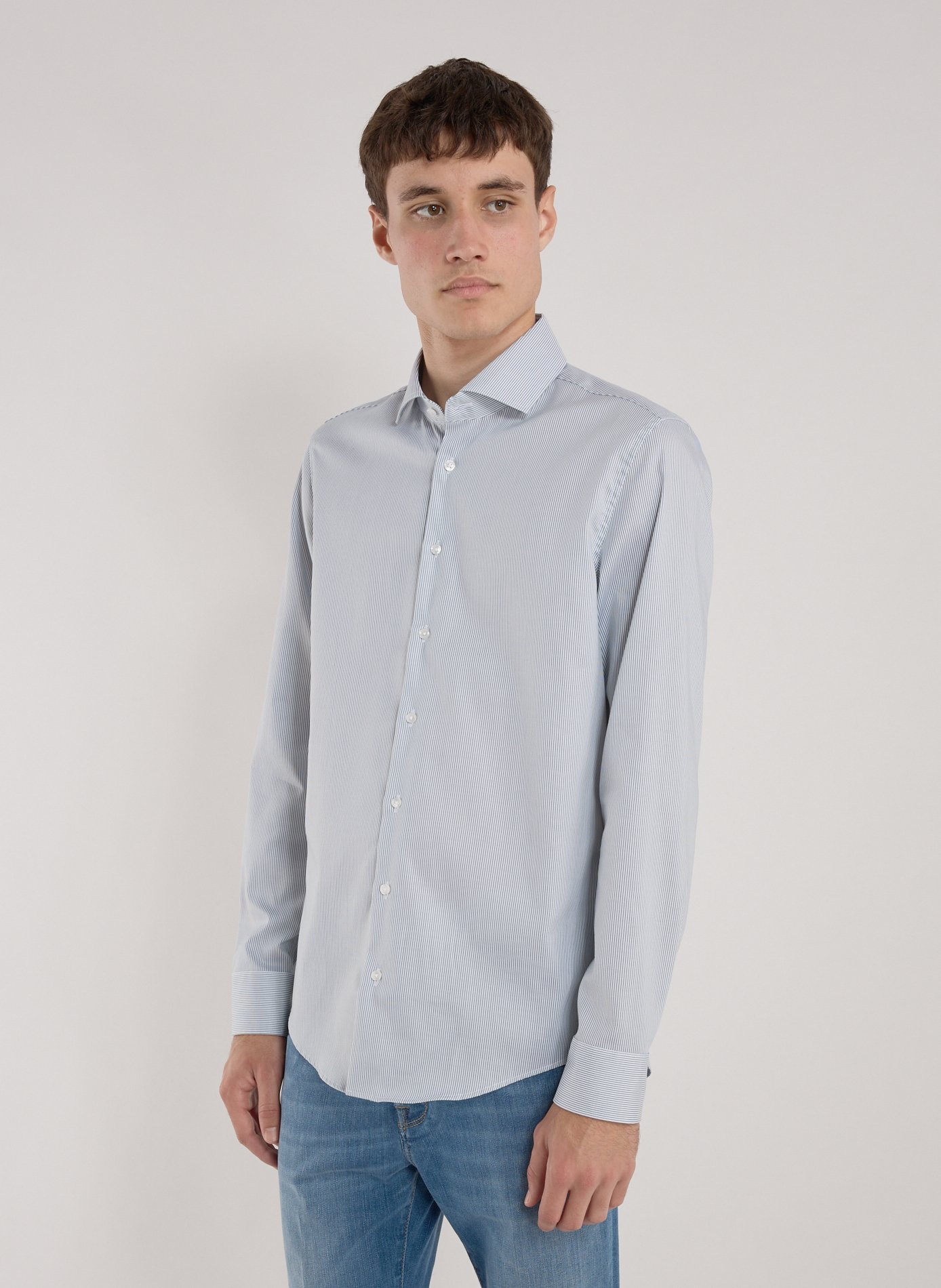 SEIDENSTICKER Slim striped cotton shirt Green