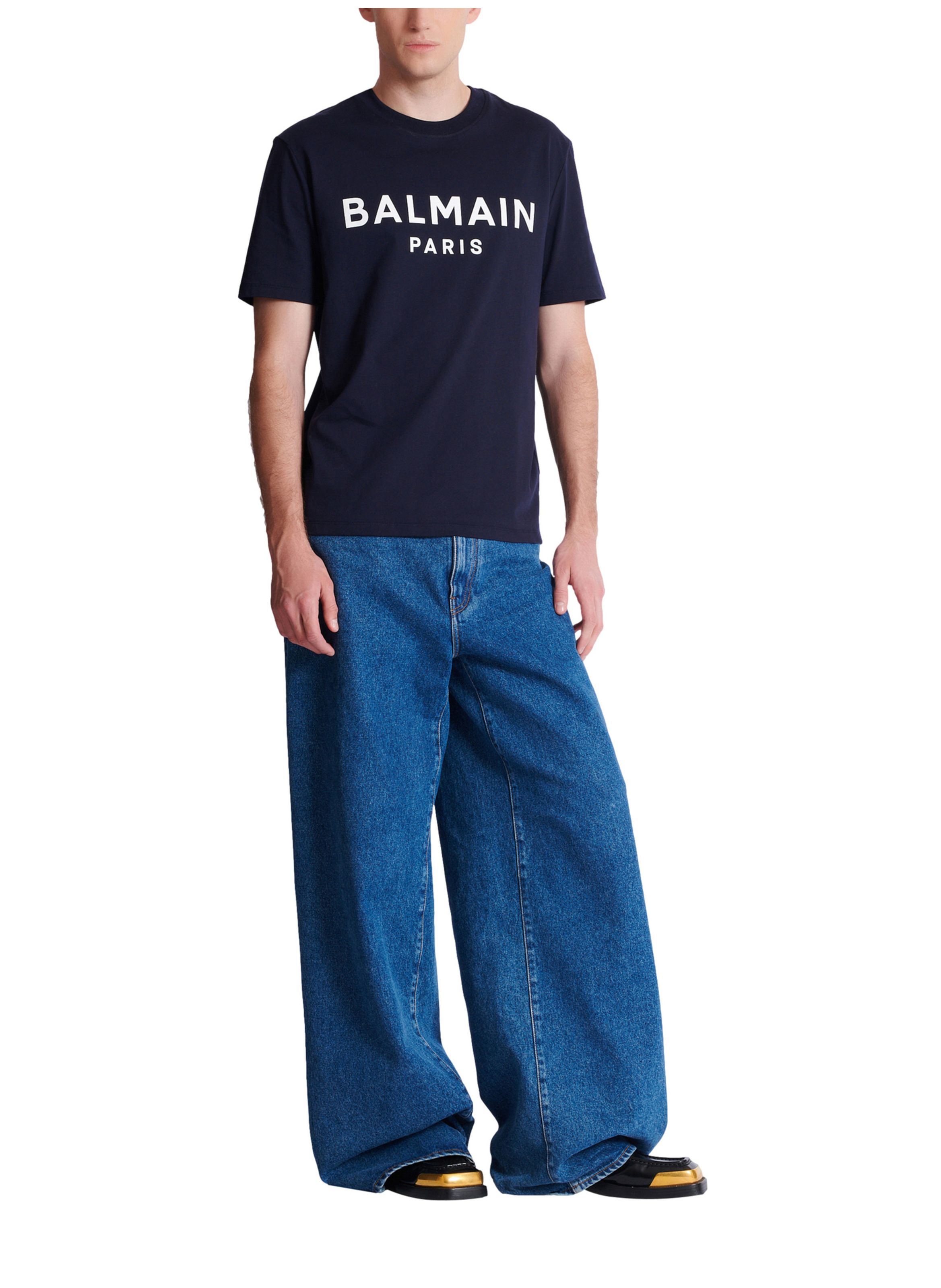 T-shirt en coton à imprimé BALMAIN Bleu