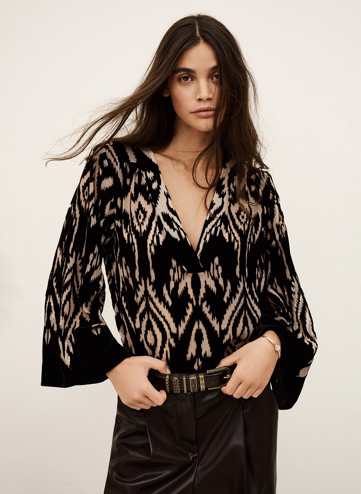 Blouse ample col v imprimée arriet BA&SH Noir