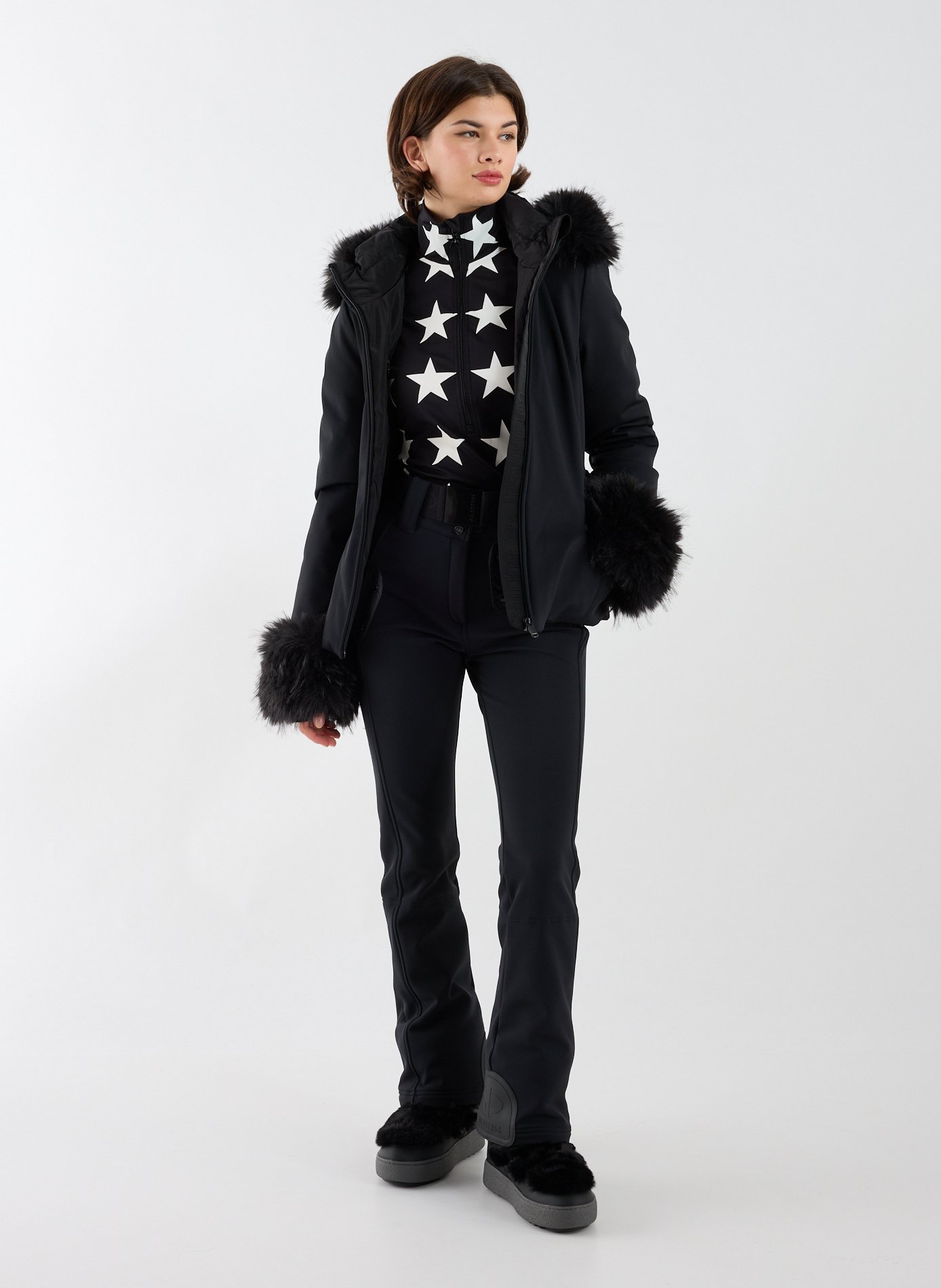 Veste de ski ceinturée à fourrure GOLDBERGH Noir