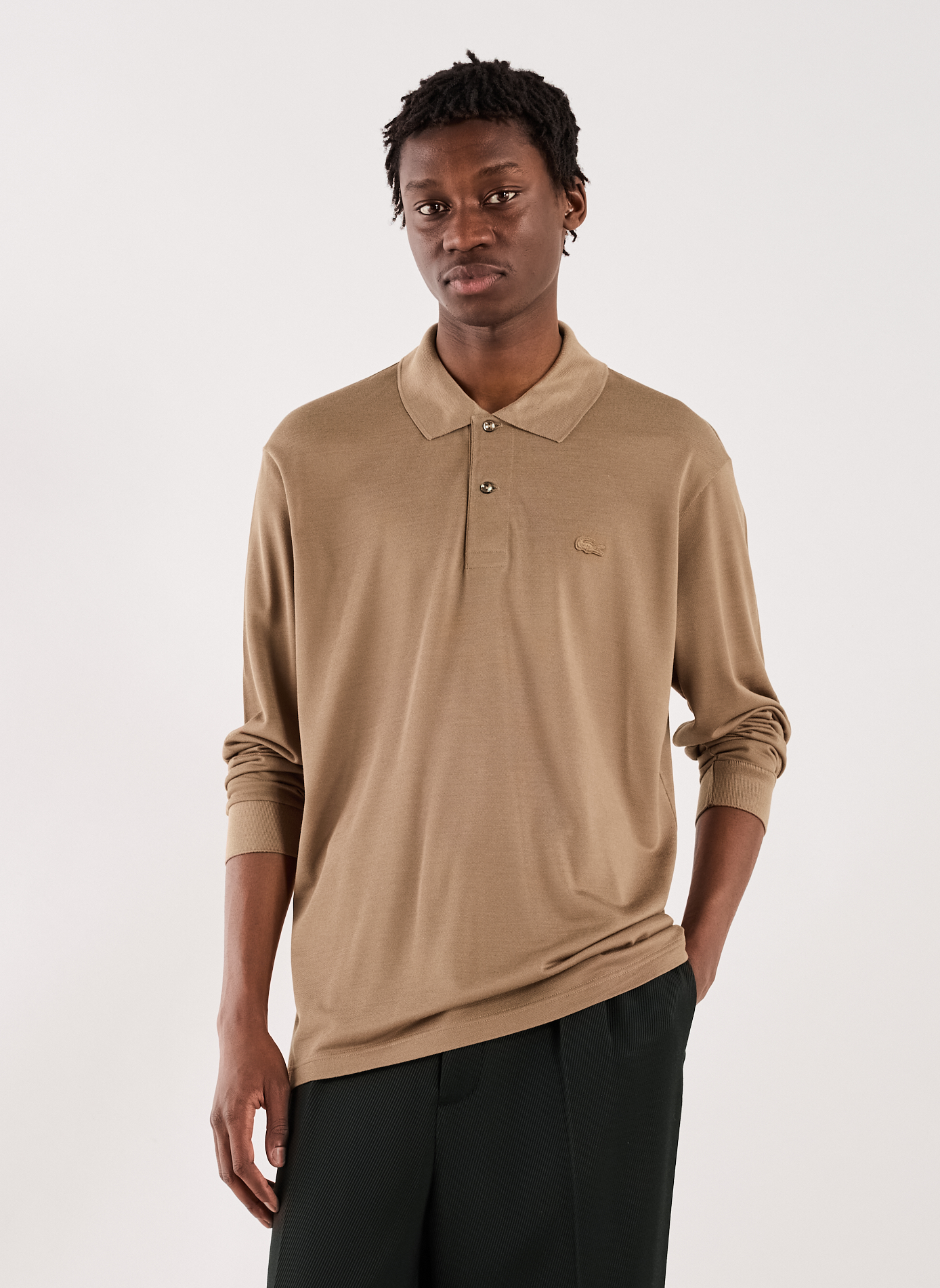 Long-sleeved silk polo LACOSTE Beige