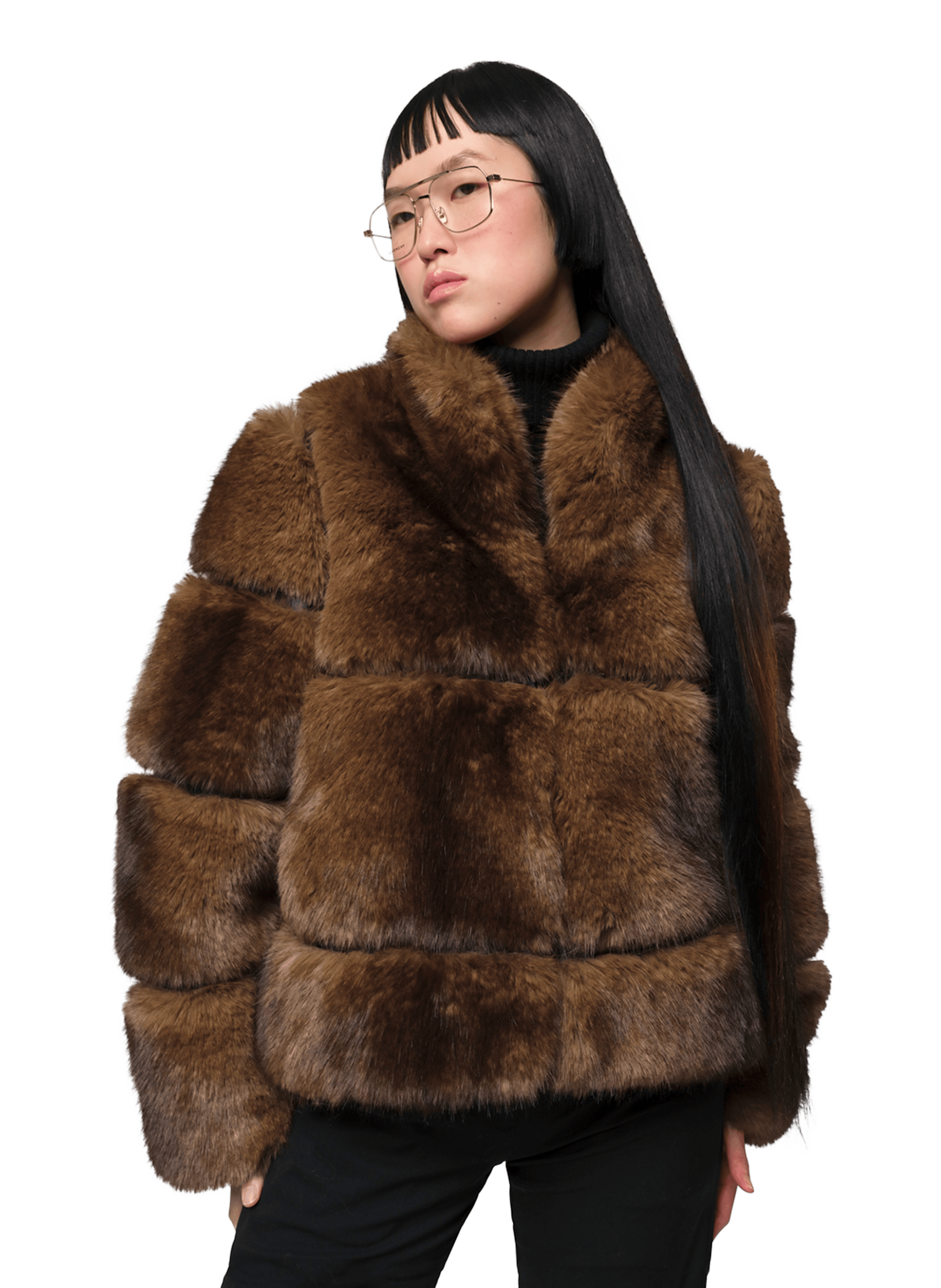 APPARIS Montant à fourrure col montant Marron