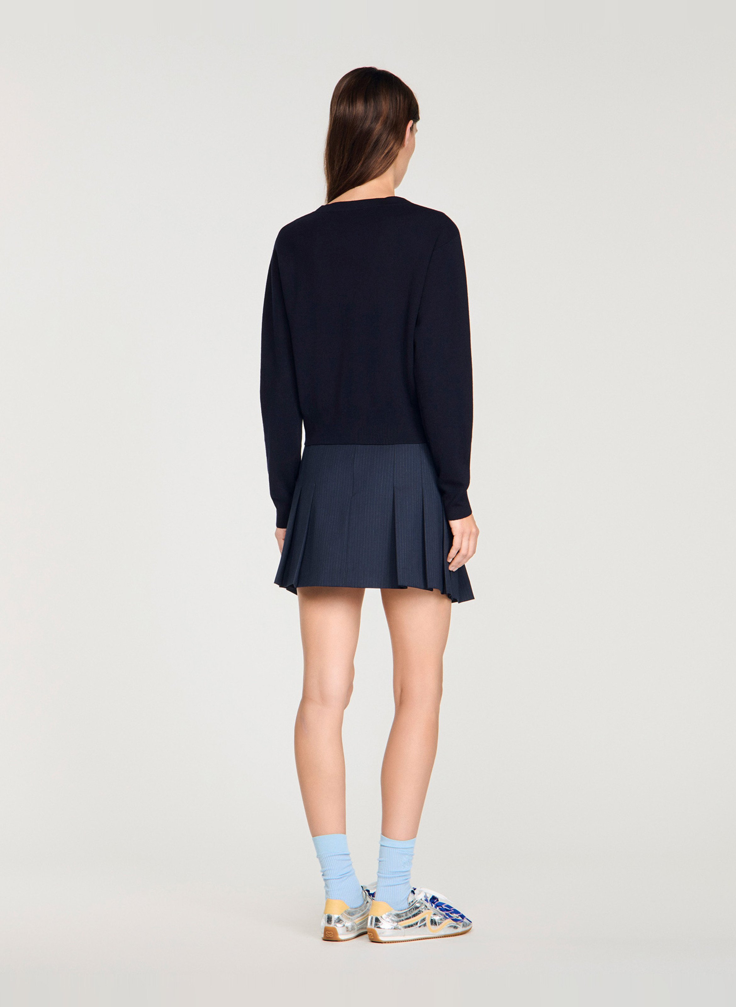 Pull col v en laine SANDRO Bleu