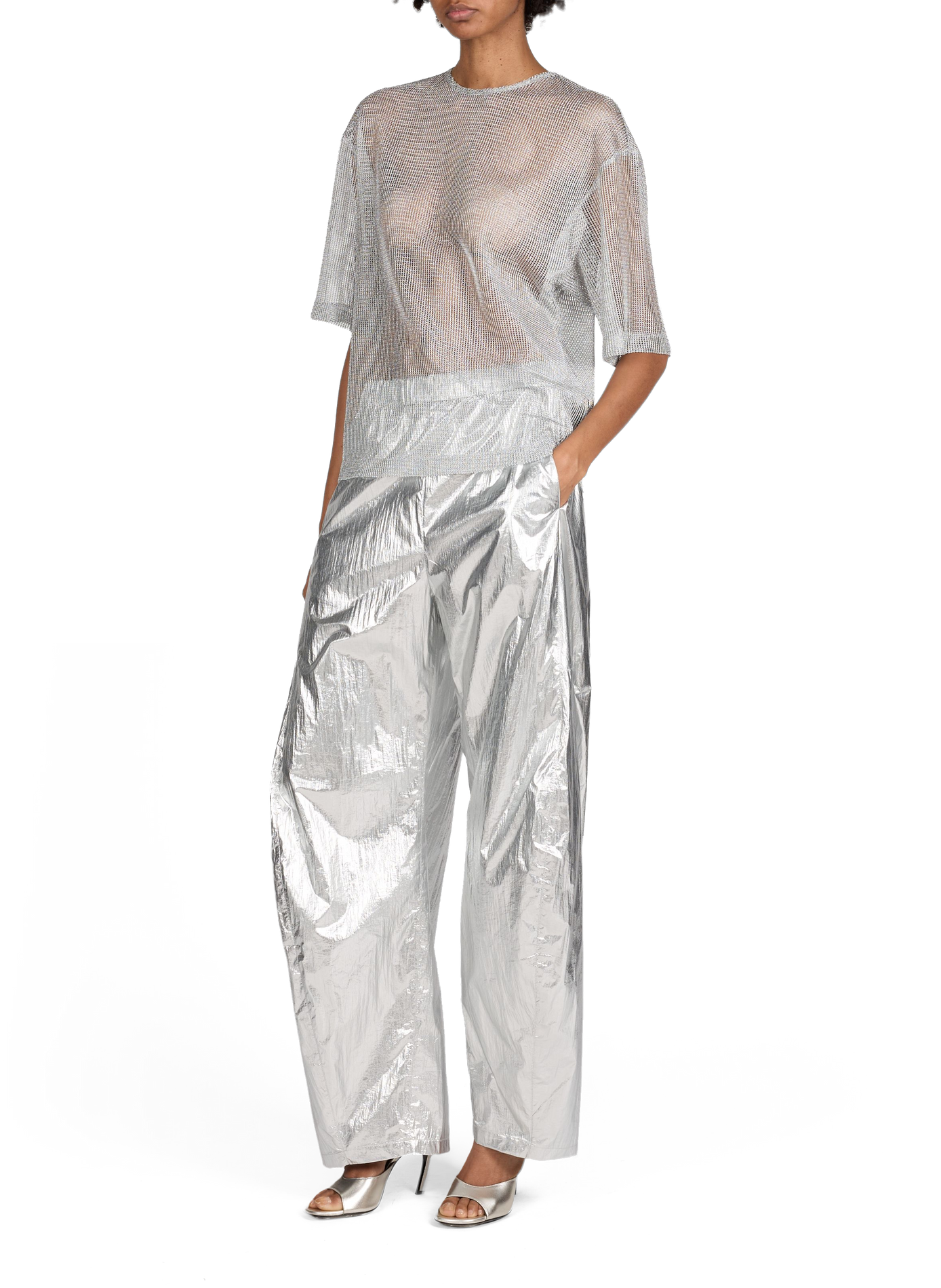 Wide metallic pants TIBI Silver