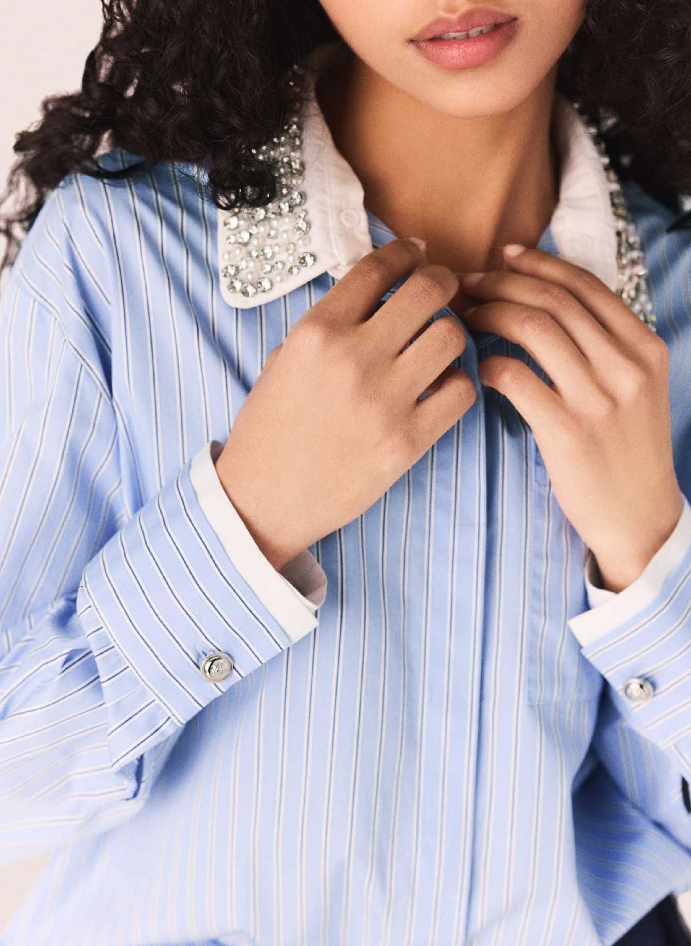 Chemise droite col classique en coton MAJE Bleu