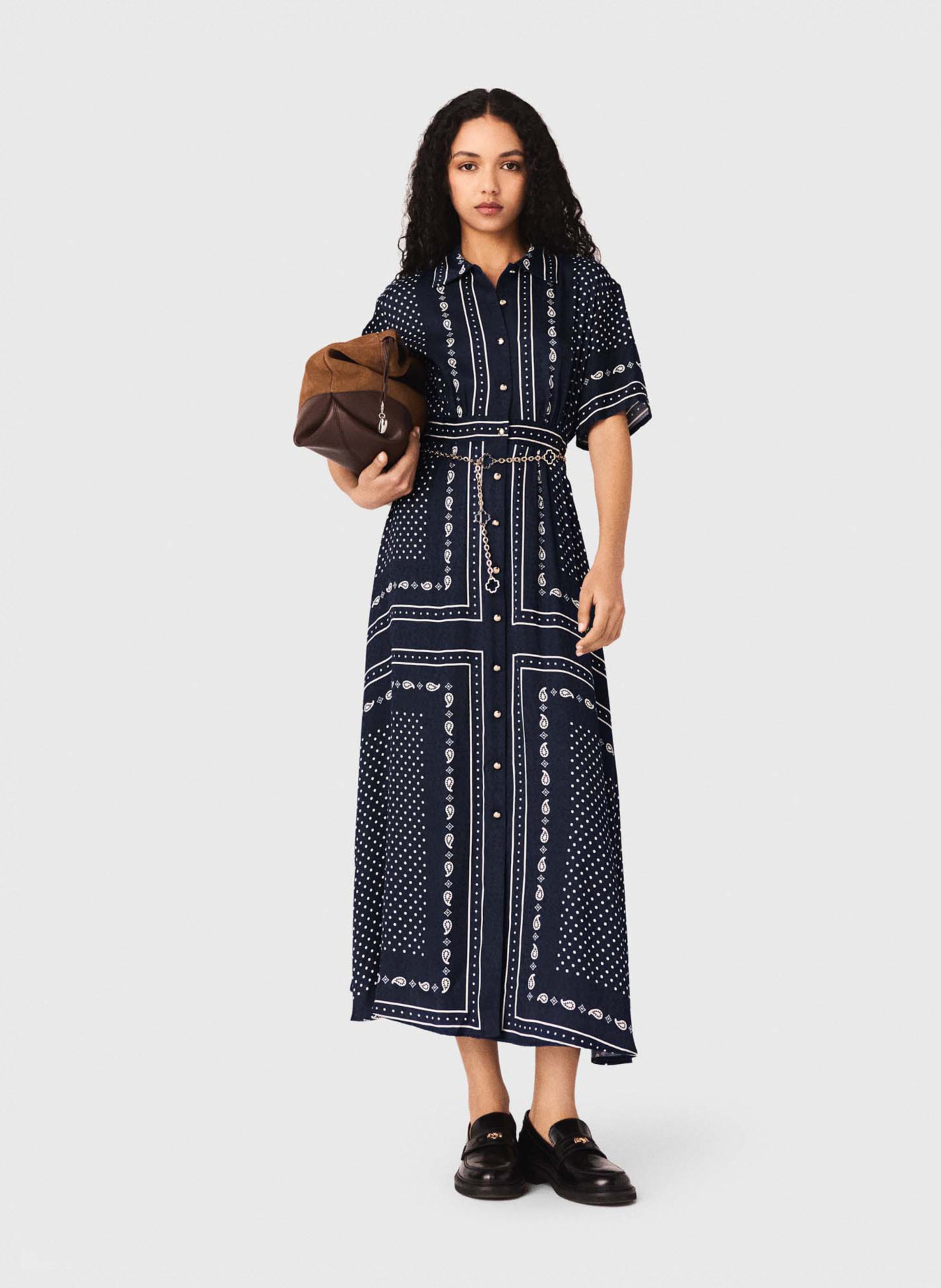 Robe longue évasée imprimée MAJE Bleu