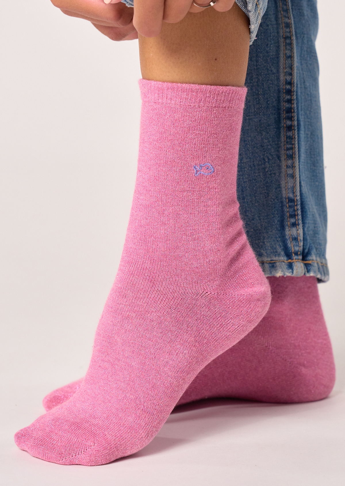 Chaussettes pailletées en coton peigné unies BILLYBELT Rose